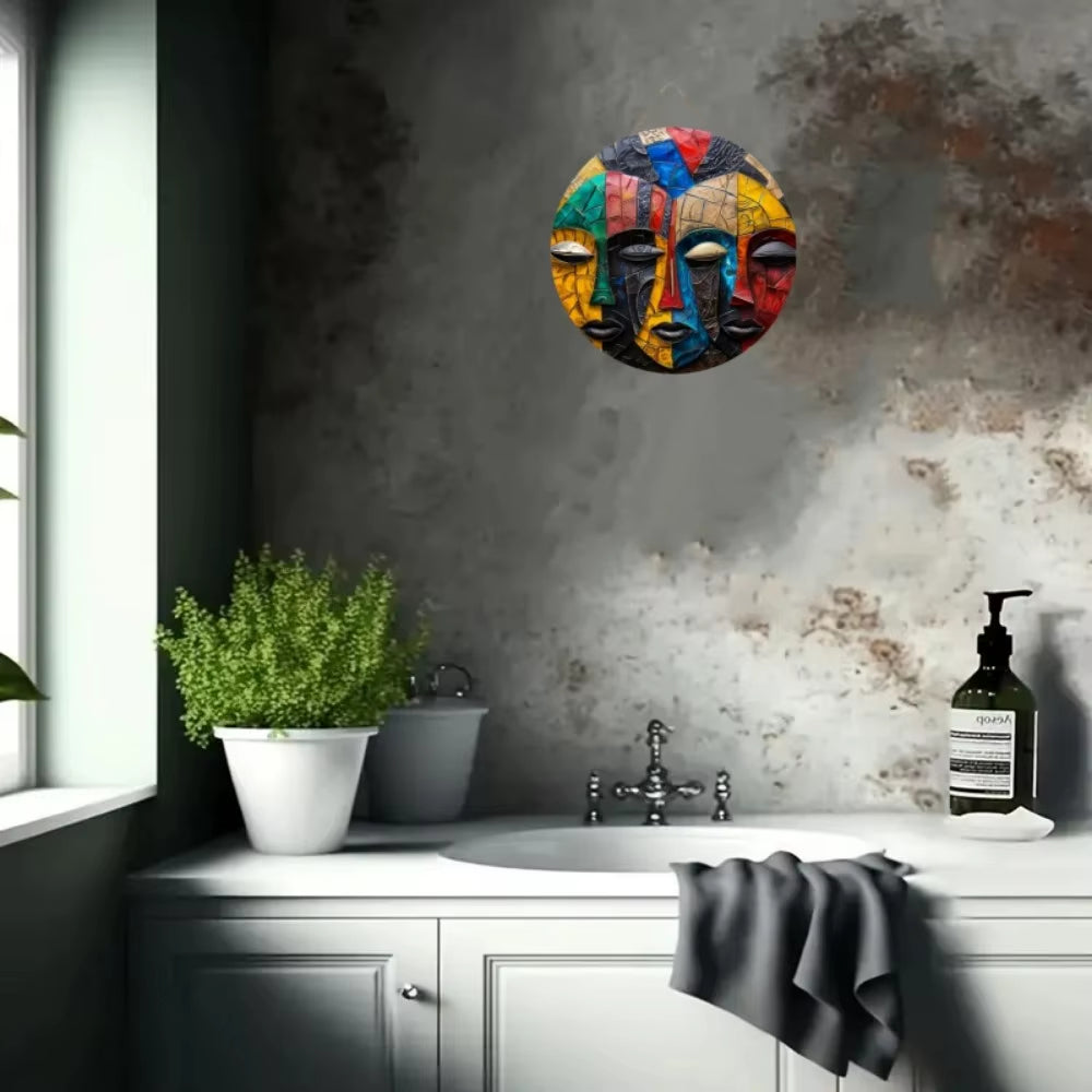Unique African Mask Circular Wooden Sign with Artistic Design, Suitable for Home, Caf É, Bar, Office, Party Decoration, Gifts