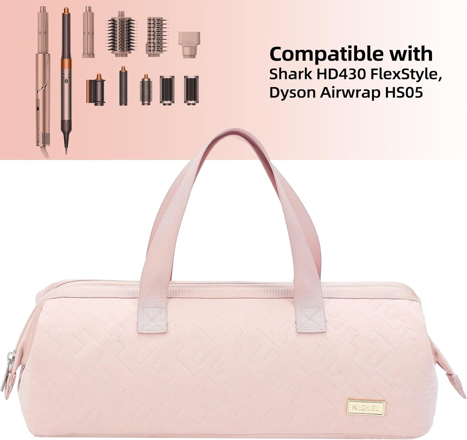Hair Tools Travel Carrying Bag, Portable Hair Air Wrap Dryer Case, Hair Dryer/Curling Iron/Airstraight Attachment Organizer, Pink