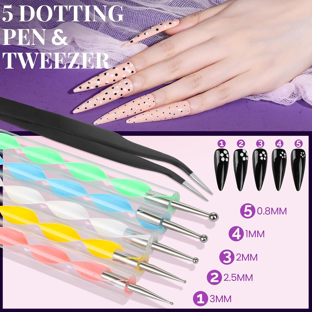 Nail Charms and Nail Brushes, Nail Accessories Kit with 15 Pcs Nail Art Brushes, 6 Box Nail Charms and Gems, 10 Pcs Flower Nail Stickers, 5 Pcs Dotting Tools, Nail Art Kit with Nail Brush