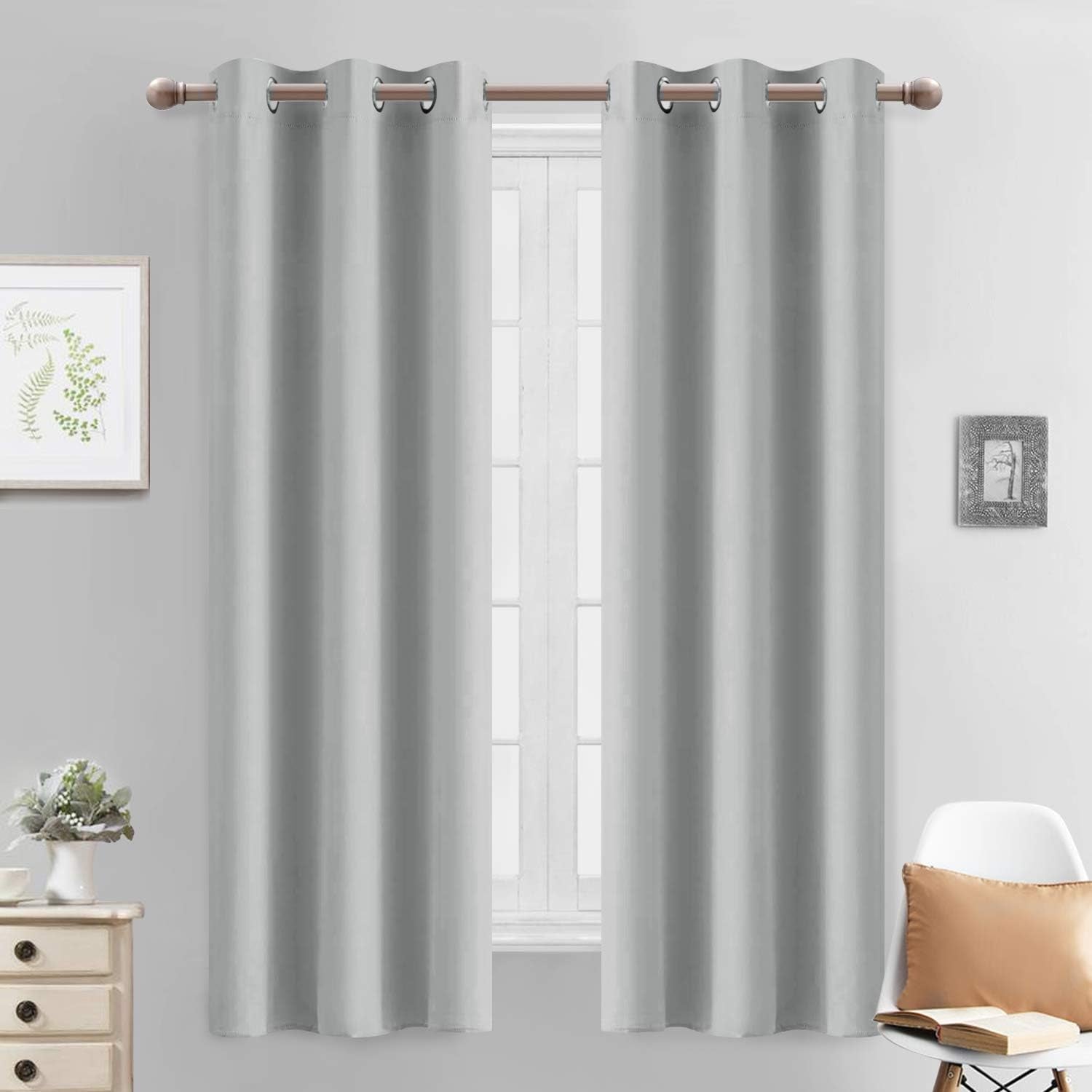 Room Darkening Gray Blackout Curtains 84 Inch Long Light Blocking Thermal Insulated Window Treatment Grommet Drapes for Bedroom Living Room, 52W X 84L, Grey Curtains, 2 Panels