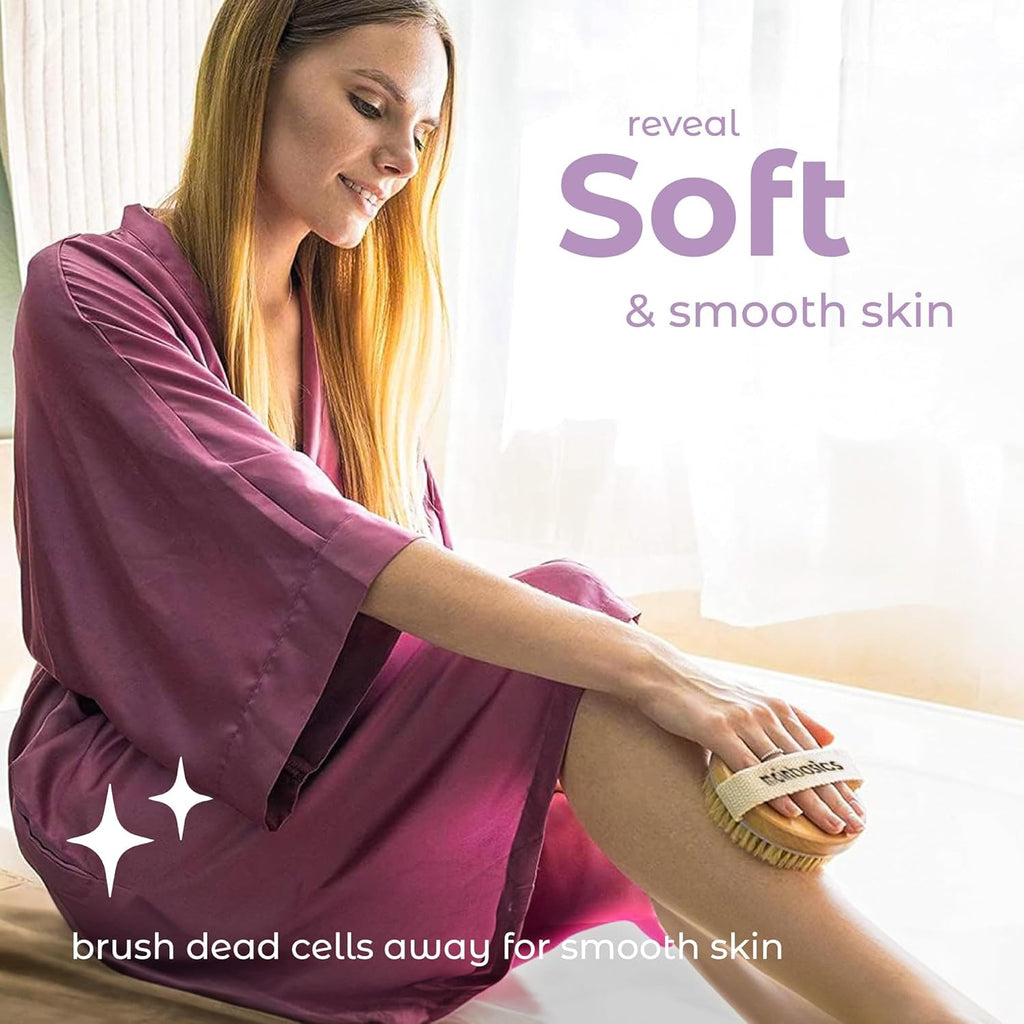 Dry Brushing Body Brush for Lymphatic Drainage, Dry Skin, Cellulite, Blood Circulation with Exfoliating Natural Bristles and Massage Nodes for Flawless Skin