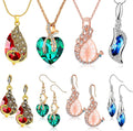 4 Set Peacock Jewelry Sets for Women Crystal Necklace Earrings Rhinestone Waterdrop Pendant Heart Charm Hook Earrings Indian Jewelry Set for Mother'S Gift Valentine'S Gifts Lover Ladies