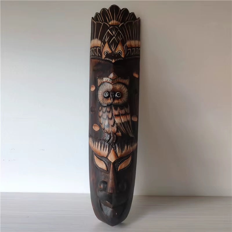 50Cm H Southeast Asian Style Wall Hanging Pendant Thai Wood Carving African Face Mask Creative Retro Home Bar Hotel Decoration