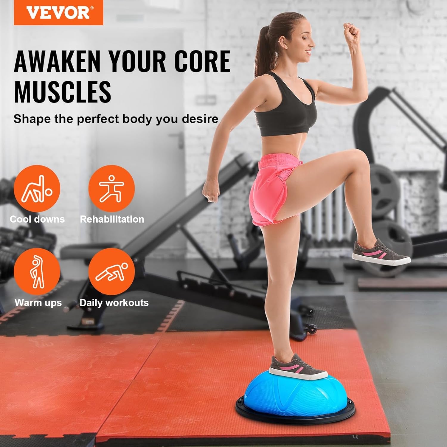 Half Exercise Ball Trainer, 23/26 Inch Balance Ball Trainer, 1500Lbs Capacity Stability Ball, Yoga Ball with Resistance Bands & Foot Pump, Strength Fitness Ball for Home Gym Full Body Workout