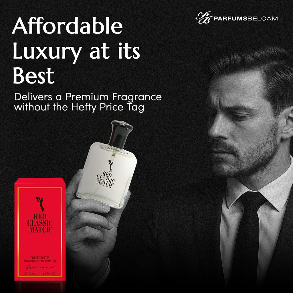 Red Classic Match Eau De Toilette - Spicy Woody Amber Fragrance for Men, Long-Lasting Masculine Scent, Affordable Cologne Alternative, Signature Fragrance - 2.54 Fl Oz