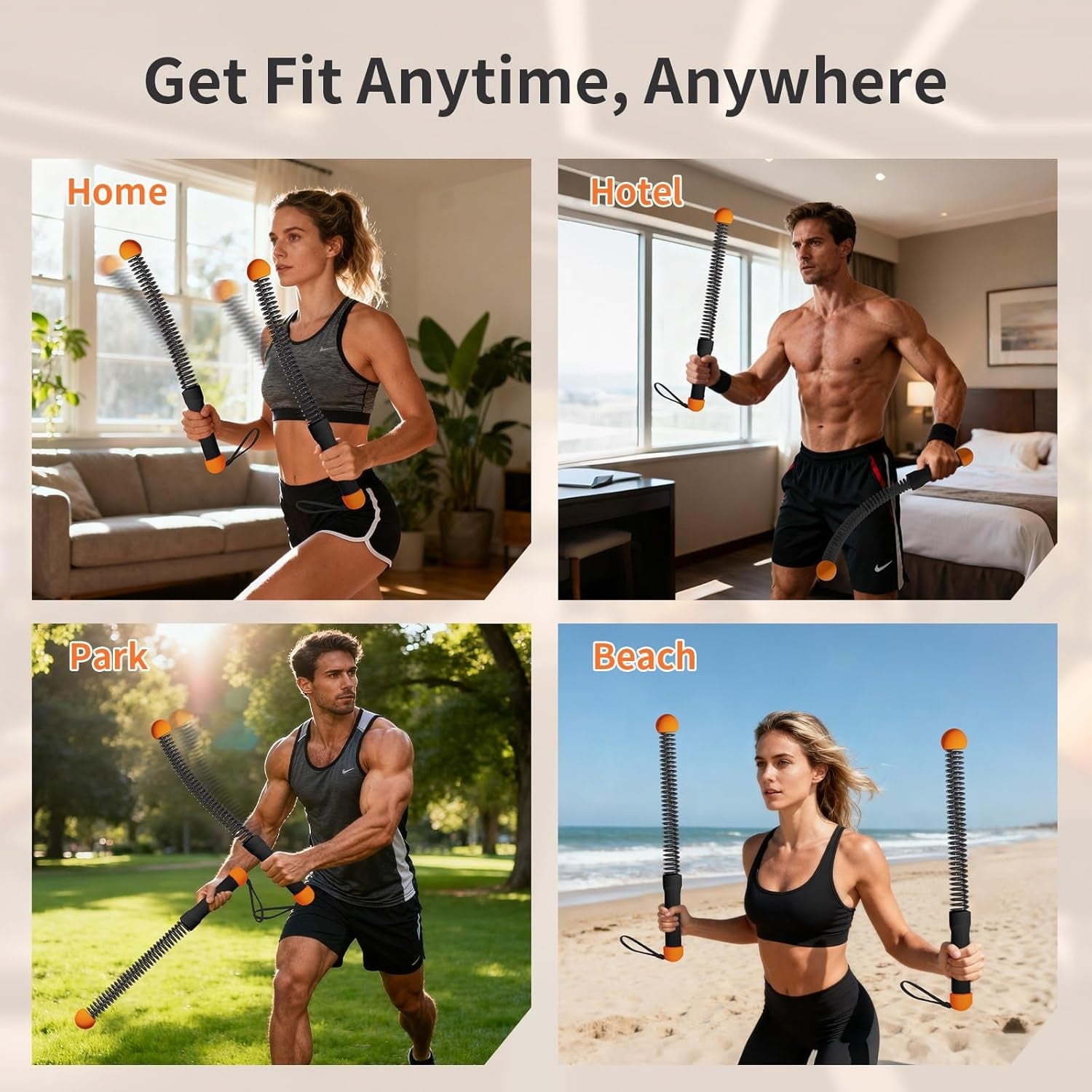 Ropeless Battle Ropes Weighted — 2 Pack Portable Cordless Battle Ropes for HIIT & Cardio Full-Body Workout Tool with Non-Slip Spiral Handles, Travel-Friendly Home Gym Equipment for Women & Men