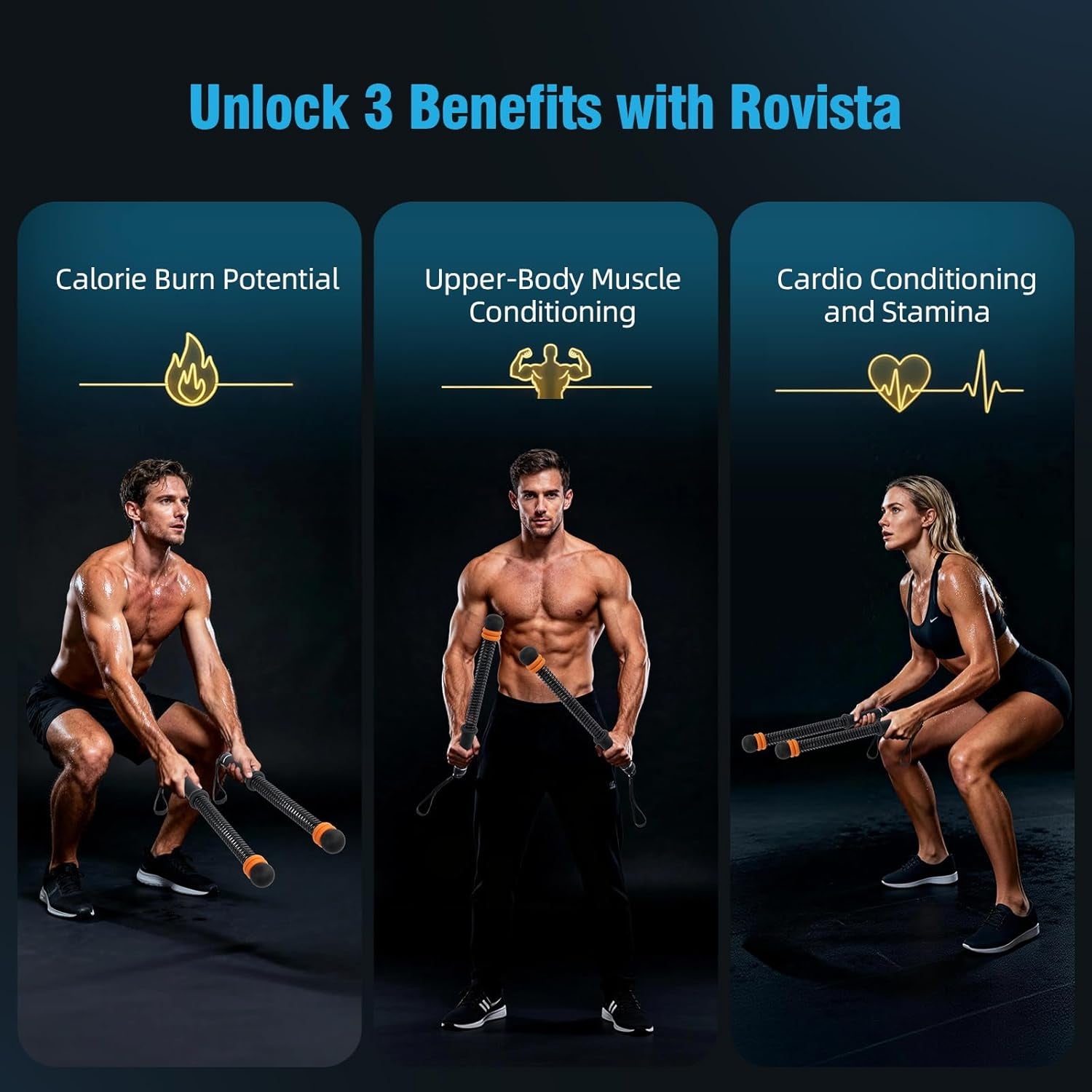 2 PCS Weighted Cordless Battle Ropes - Adjustable Resistance and Portable Ropeless Battle Ropes with Non Slip Handle - Low-Noise Exercise Rope for Instant Effective Workouts Anytime (Black)