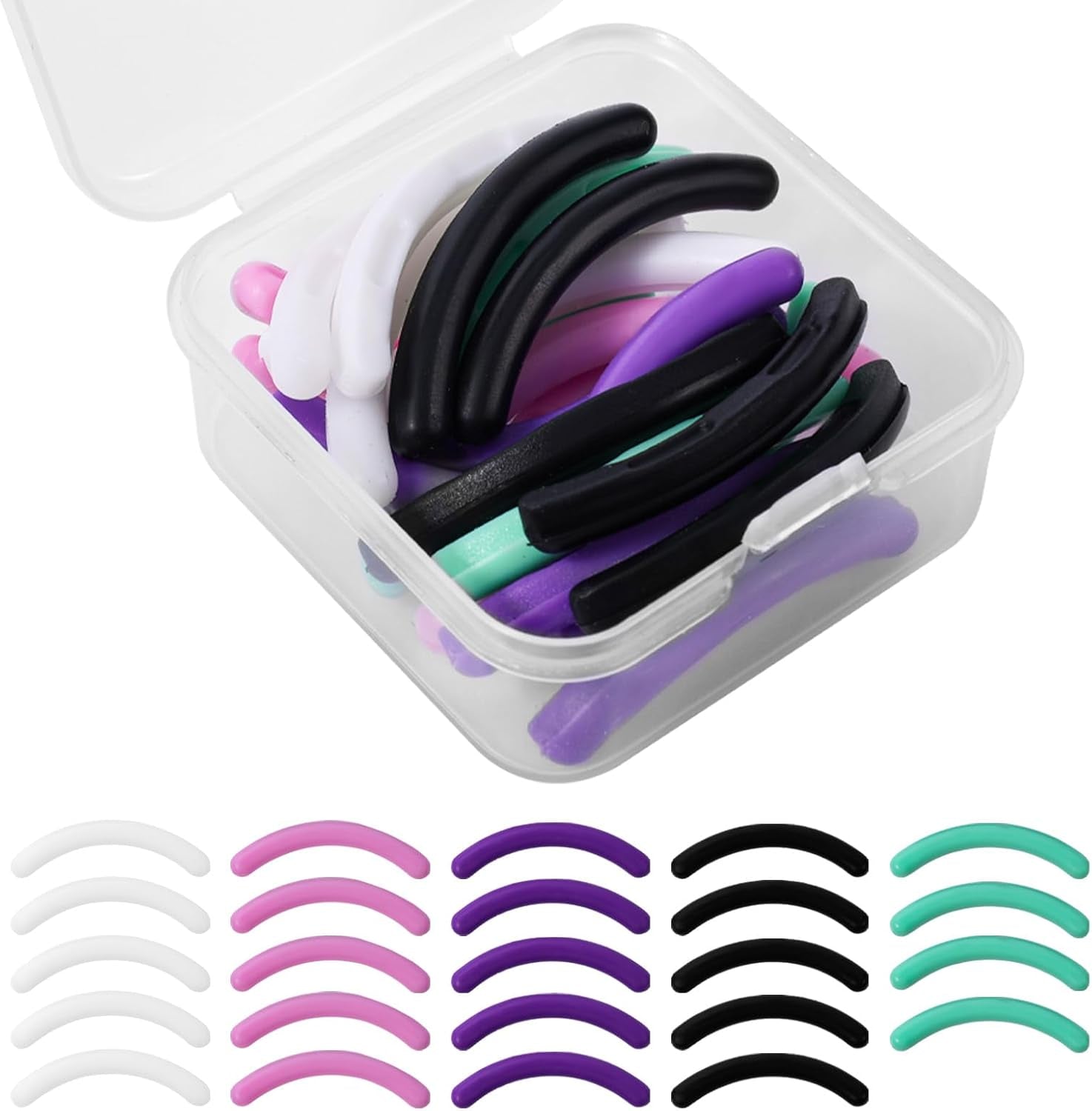 24Pcs Eyelash Curler Refills, Eyelash Curler Pads Silicone Rubber Eyelash Curler Replacement Pads Universal Eyelash Curler Makeup Tool Accessories, with Clear Storage Box (Multi Color)