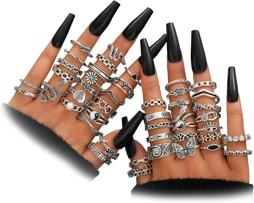68 Pcs Gold Knuckle Rings Set for Women, Stackable Boho Joint Finger Midi Rings Silver Hollow Carved Crystal Stacking Ring Pack for Gift