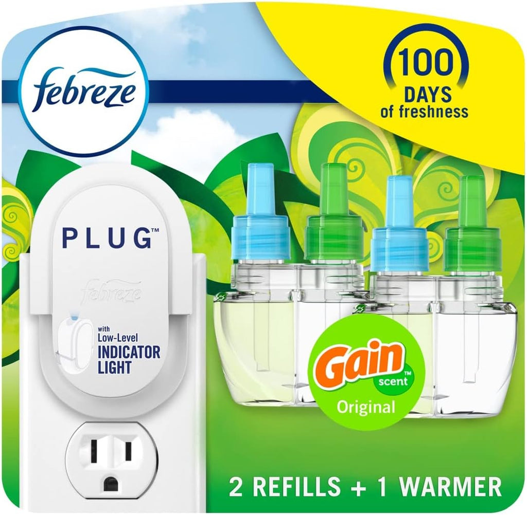Plug-In Air Freshener, Odor-Fighting Scented Oil Refill, Air Fresheners for Home, Bathroom and Kitchen, Long Lasting, Gain Original Scent, 0.87Oz Refills, Blue and Green, 3 Count