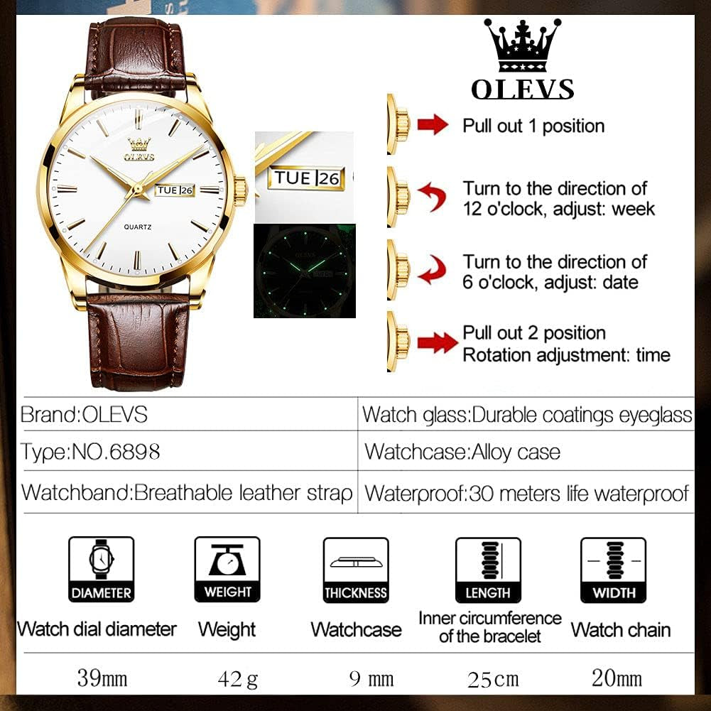 Amazon Watches,Brown Leather Watch for Men,Men Day Date Watch,Men'S Luminous Watch,Dress Watch for Men,Rose Gold Watch for Men,Men'S Fashion Quartz Watch,Waterproof Brown Man Watches