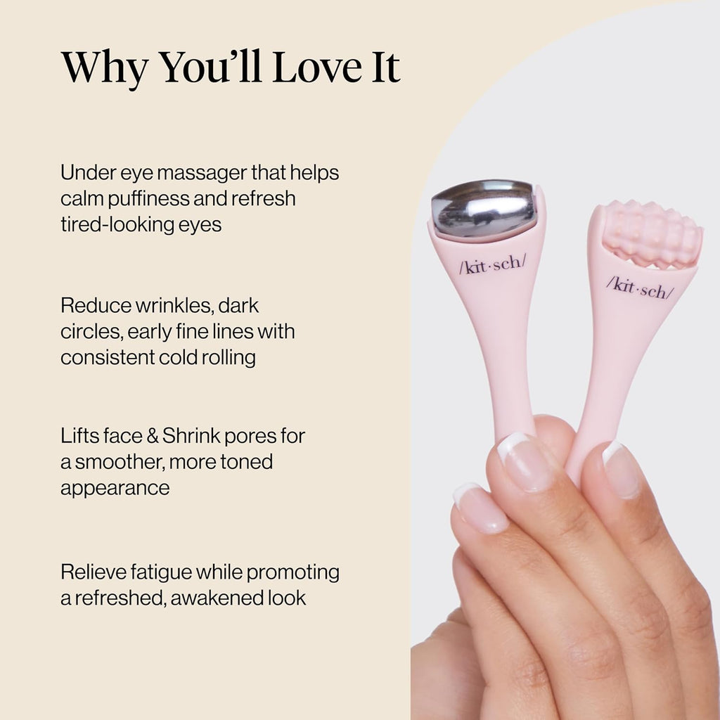 Mini Facial Roller & Ice Face Roller Skin Care Tool Set – Stainless Steel Face Rollers to Reduce Puffiness, Redness & Headaches, Great Irritation Relief & Spa-Like Experience Anywhere - Blush
