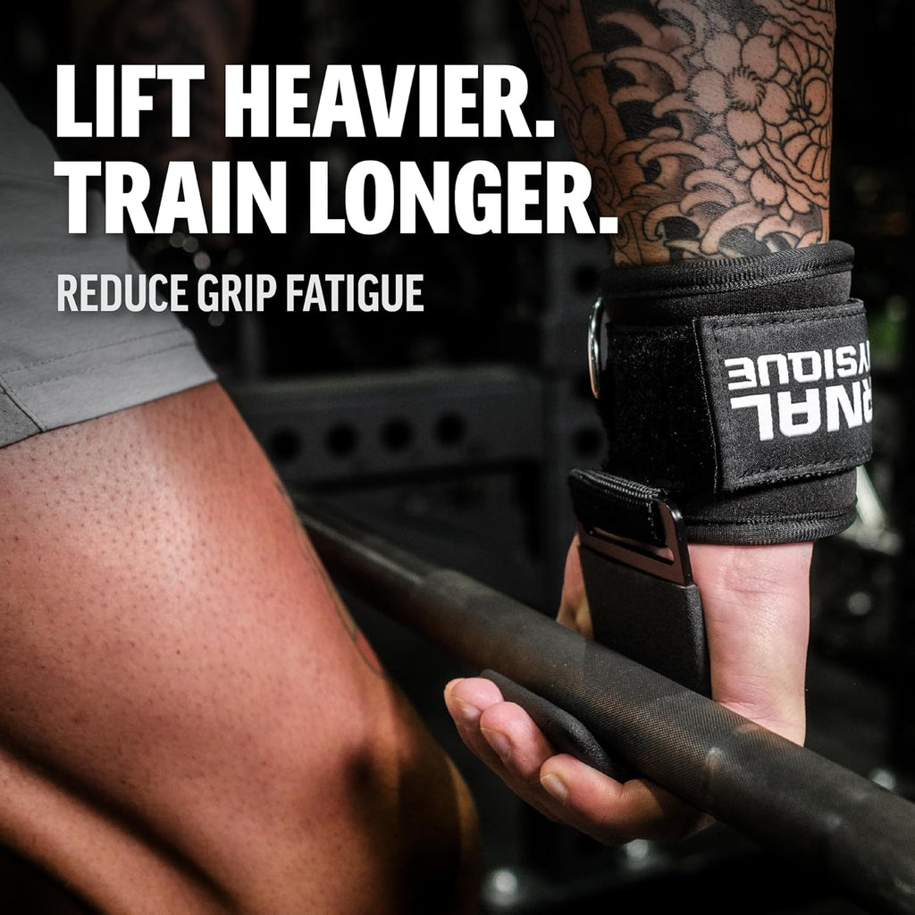 Weight Lifting Hooks (Pair) with D-Ring & Bag, Extra Strong- for Deadlifts, Pull Ups, Rows & Shrugs | Perfect Grip Support with Our Gym Hooks | Reinforced Wrist Straps for Weightlifting, Pull up Grips