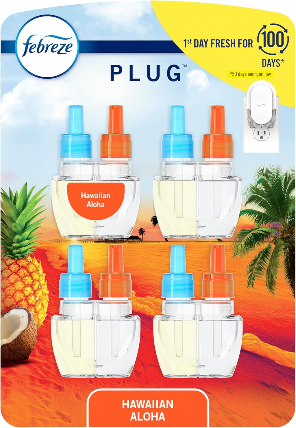 Plug in Air Freshener, Odor-Fighting Scented Oil Refill for Home, Bathroom, & Kitchen, Long Lasting, Refresh & Energize and Soothe & Restore Scents, 0.87Oz Refills, 4Ct (2 of Each)