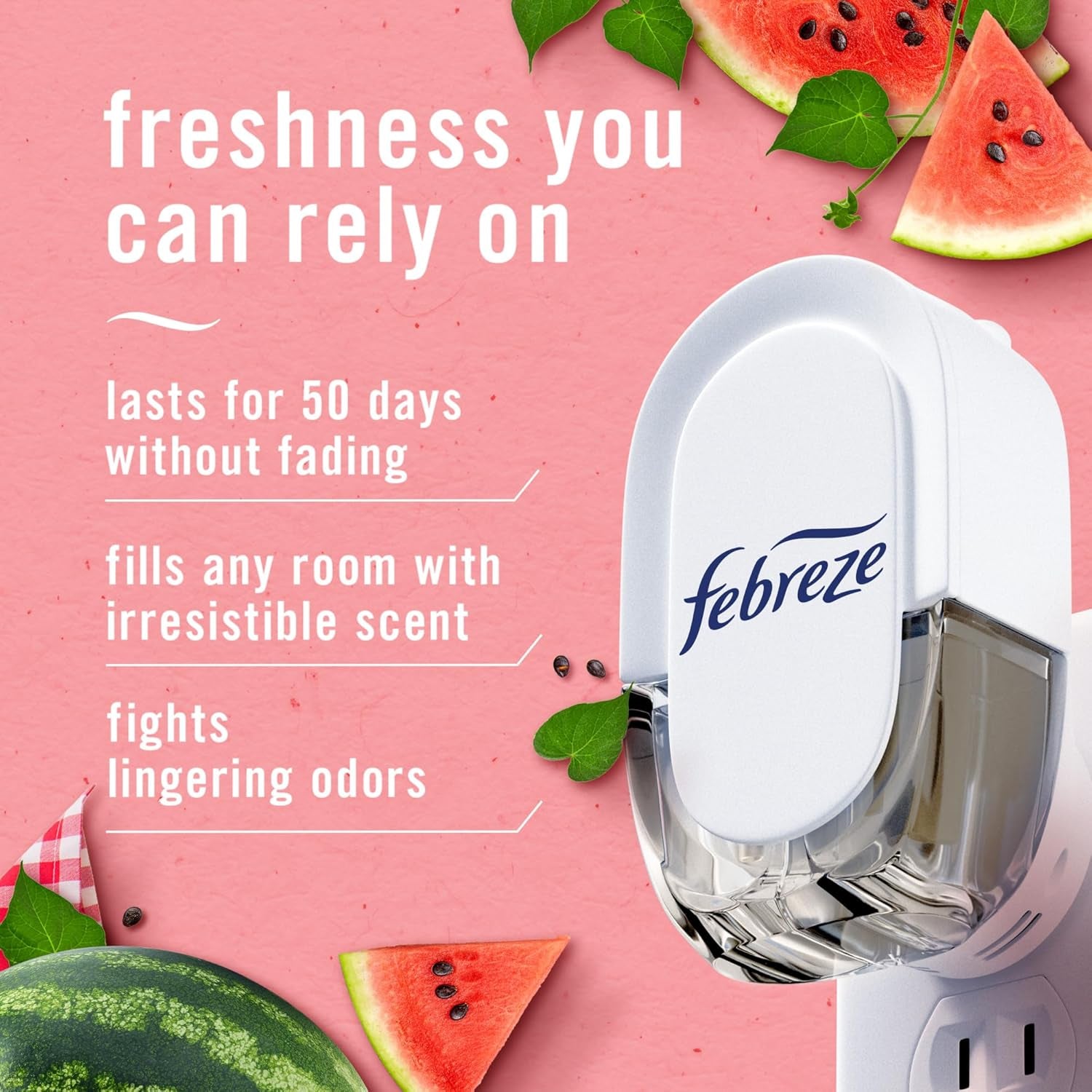 Odor-Fighting Fade Defy PLUG Air Freshener, Southern Lilac Mornings, Sweet Watermelon Vine, Pack of 4 (2 of Each), .79 Fl. Oz. Oil Refill