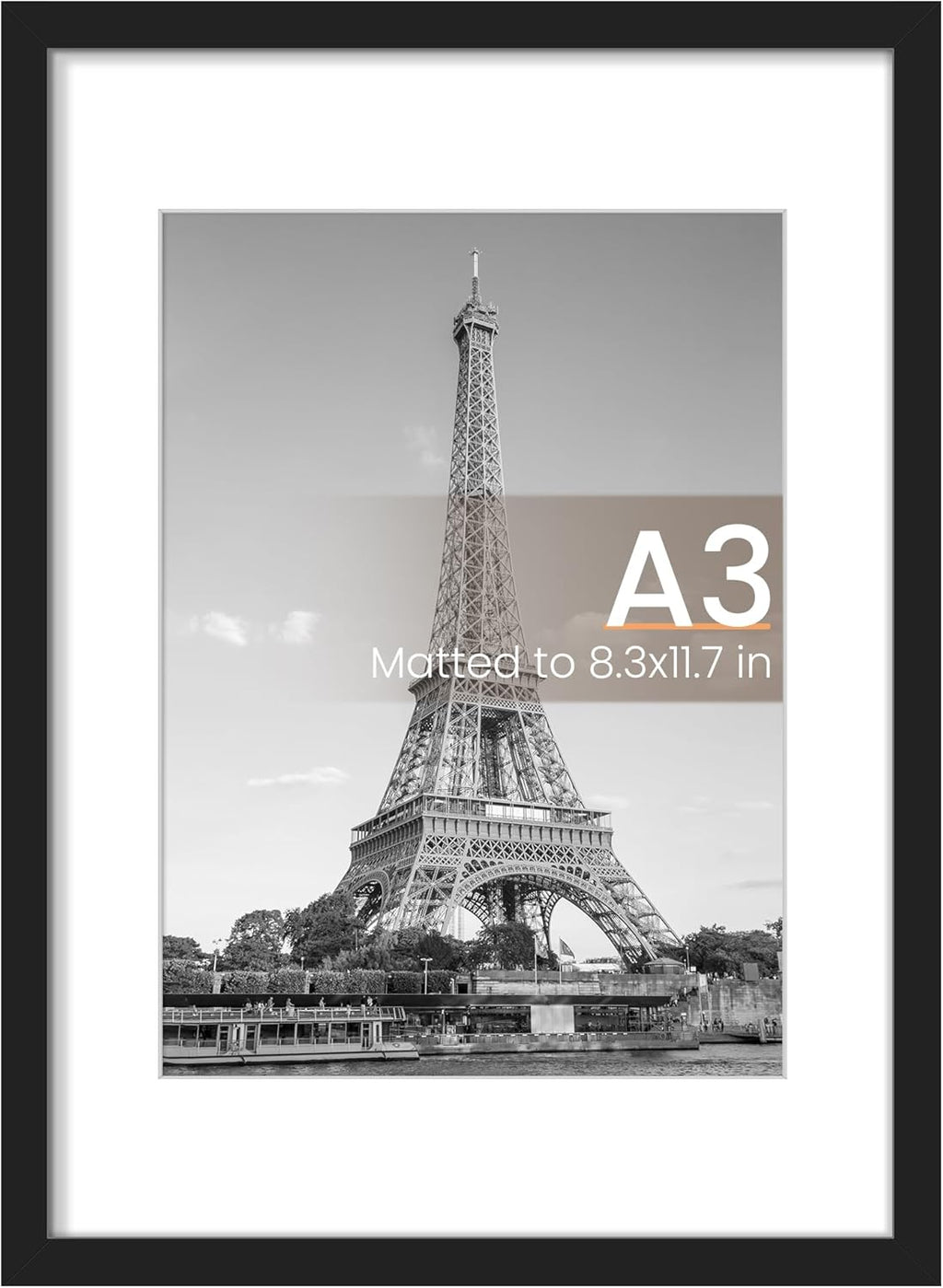 8.5x11 Black Picture Frame – Wall Hanging Display with Mat
