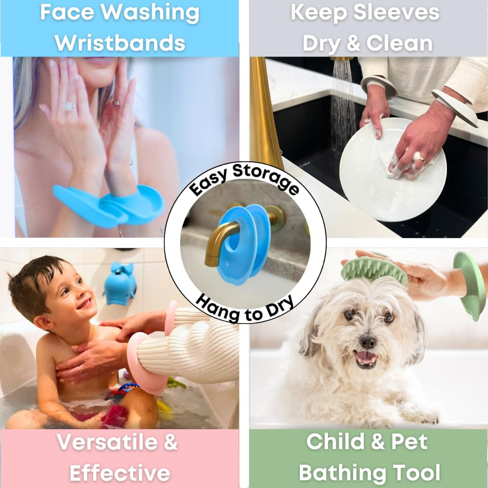 Liquibands Face Washing Wristbands – No More Wet Sleeves - Silicone Spa Bands to Catch Water Drips – Travel Accessory, Esthetician Essential, & Teen Gift for Skincare Routine (Sage Green, 1 Pair)