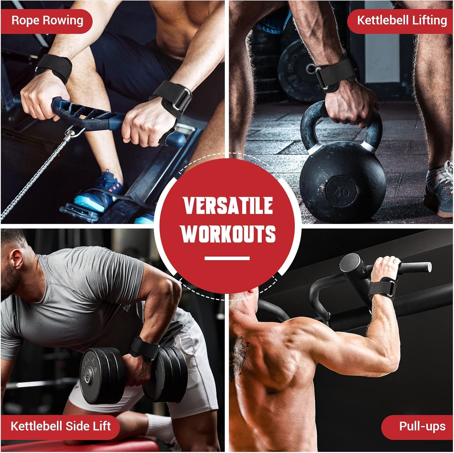 Weight Lifting Wrist Strap, Double Layer Leather Wrist Strap for Deadlift and Powerlifting, Adjustable Neoprene Padded Gym Workout Lifting Hooks (Pair)