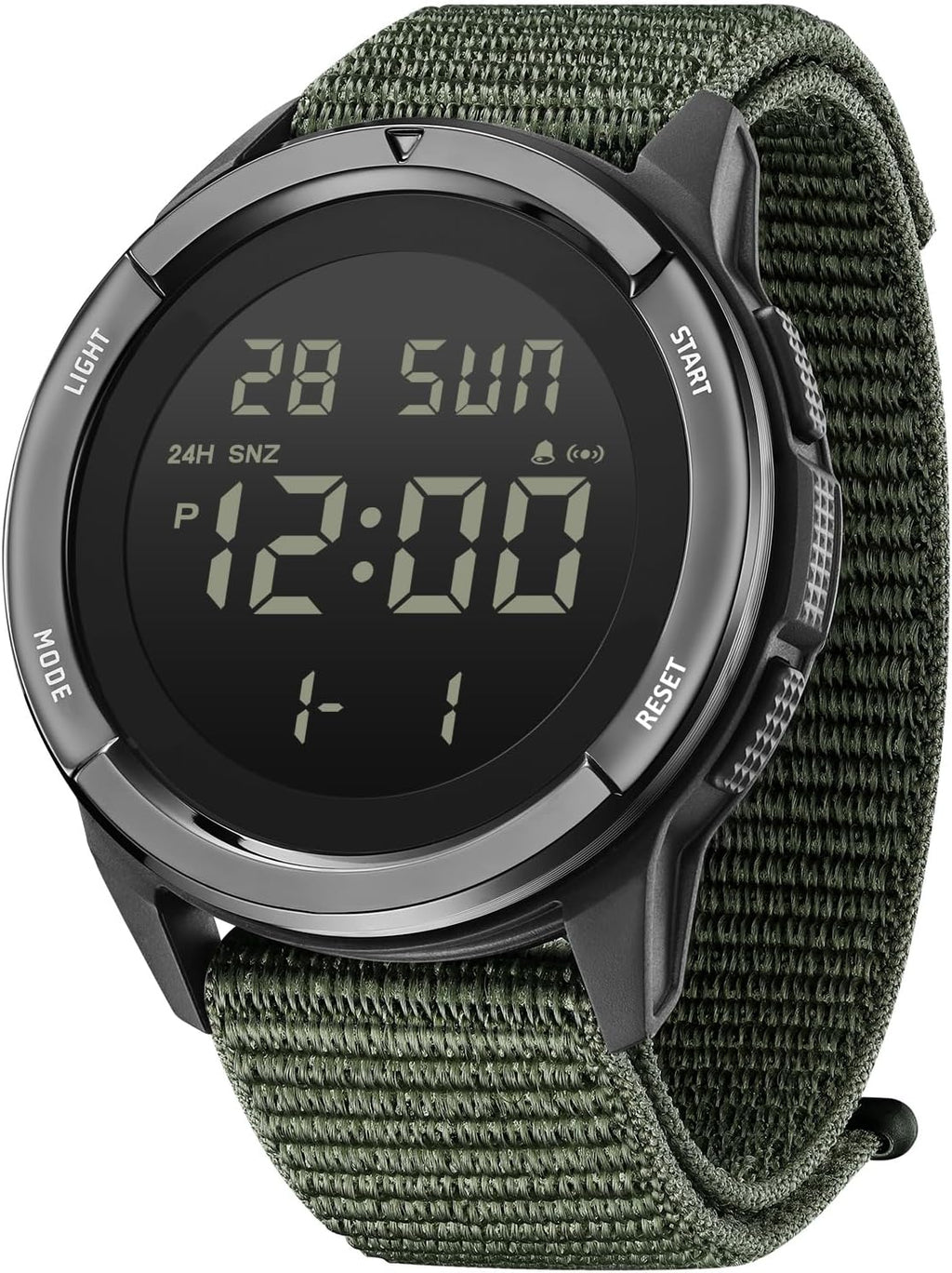 Digital Watch Military Watches for Men Black Tactical Sports Waterproof Men'S Women'S Wrist Watch with LED Backlight Nylon Band Stopwatch,Green