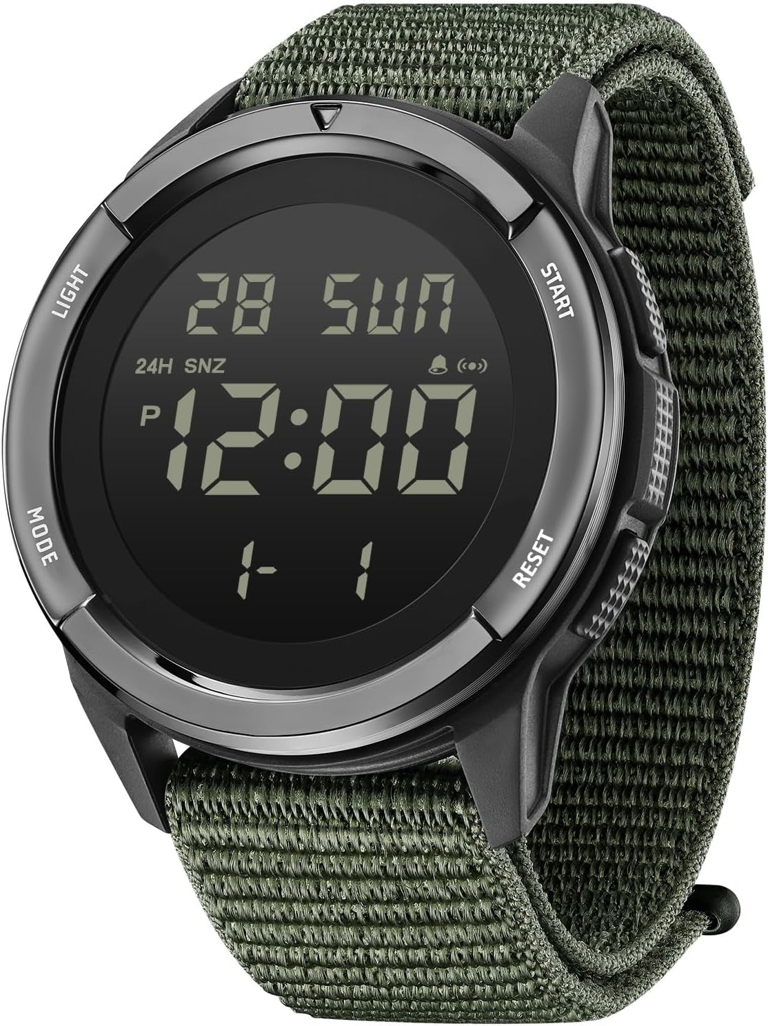 Digital Watch Military Watches for Men Black Tactical Sports Waterproof Men'S Women'S Wrist Watch with LED Backlight Nylon Band Stopwatch,Green