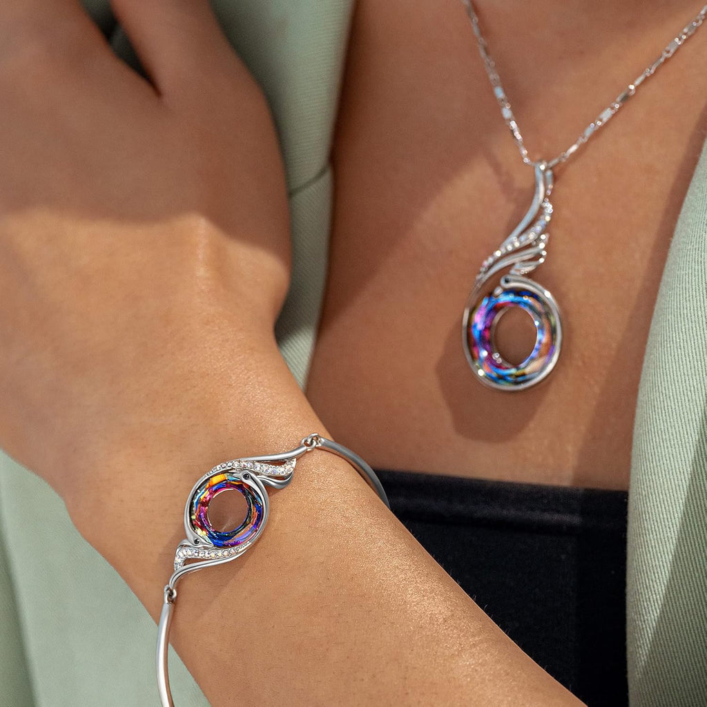 "Rise from the Ashes" Phoenix Bracelet Made with Crystals from Austria, Adjustable Bangle Bracelet for Women 7"+2", Packaged with Jewelry Box, Birthday Gift for Women, Symbol of Luck and Renewal