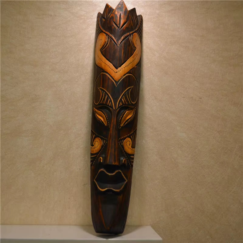 50Cm H Southeast Asian Style Wall Hanging Pendant Thai Wood Carving African Face Mask Creative Retro Home Bar Hotel Decoration