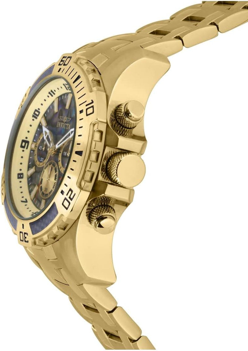 Men'S Pro Diver Scuba Quartz Chronograph Carbon Fiber Bezel Abalone Dial Bracelet Watch, 50Mm