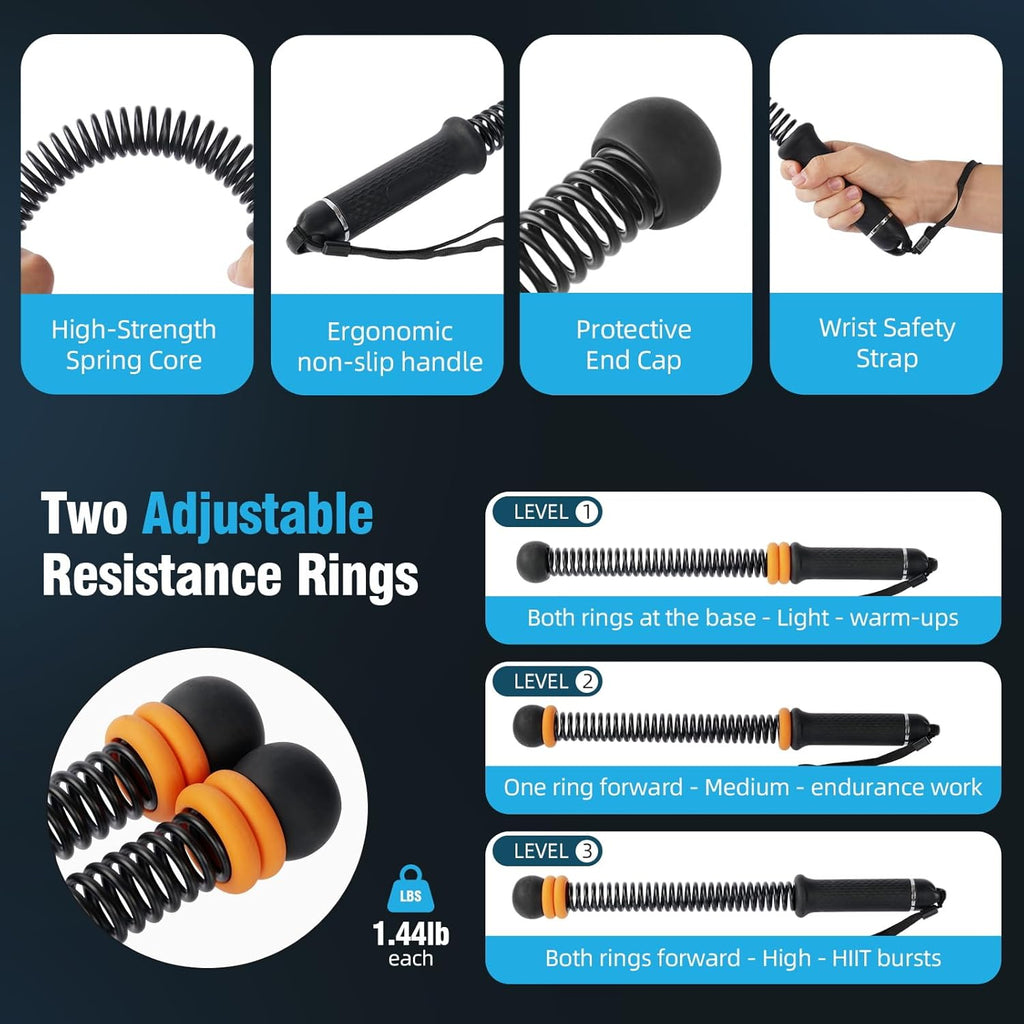 2 PCS Weighted Cordless Battle Ropes - Adjustable Resistance and Portable Ropeless Battle Ropes with Non Slip Handle - Low-Noise Exercise Rope for Instant Effective Workouts Anytime (Black)