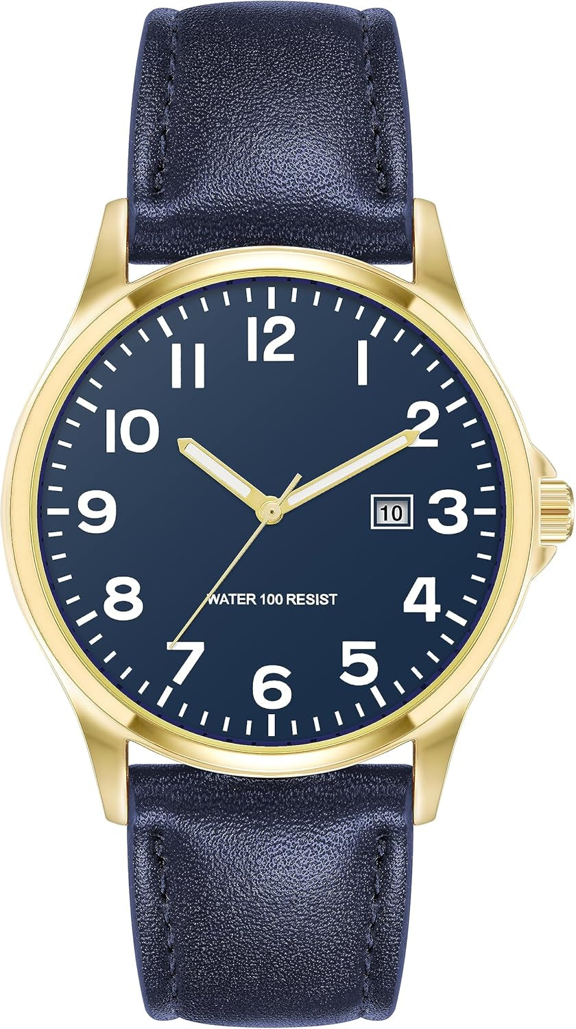 Men'S Easy to Read 42Mm Leather Band Analog Watch