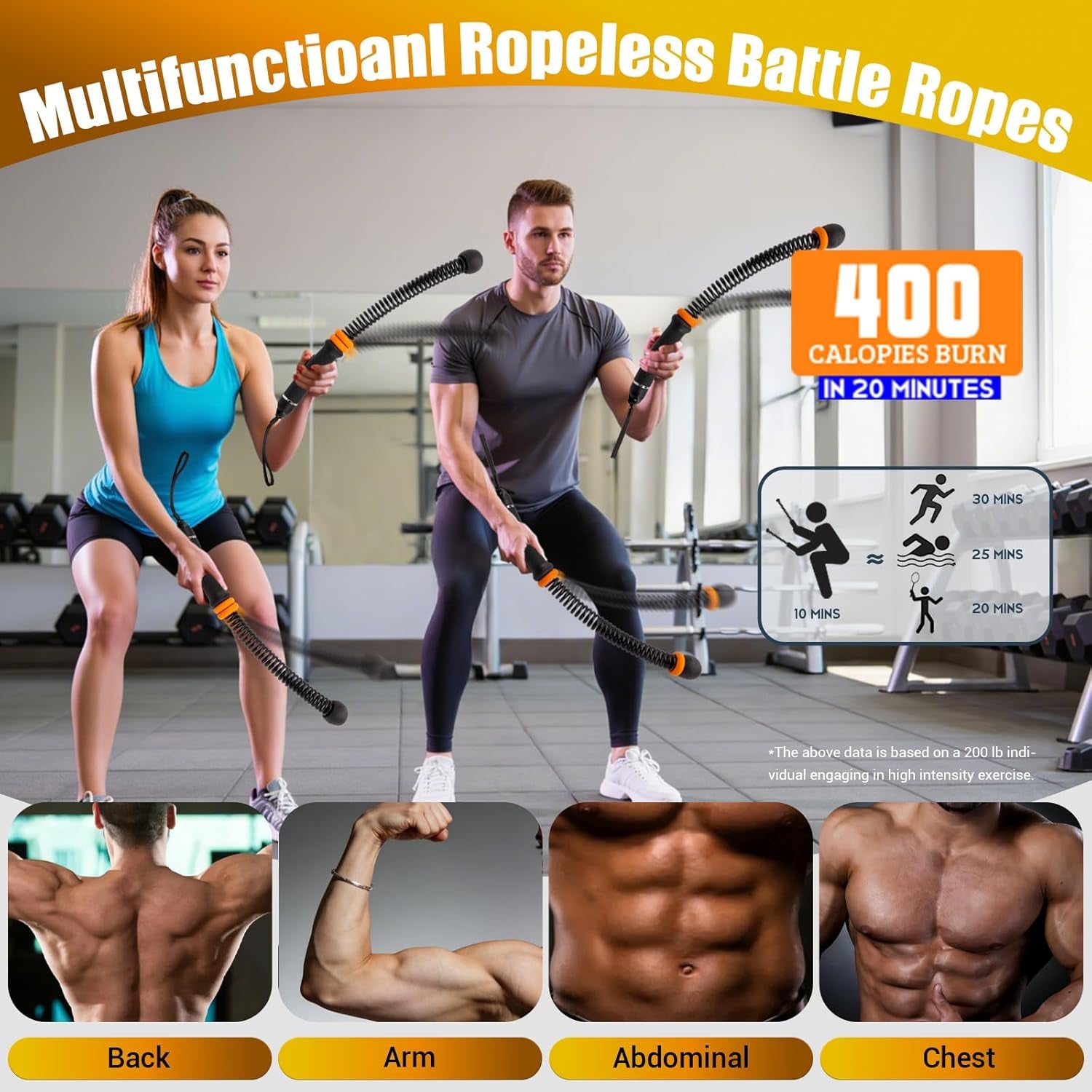 Portable Ropeless Battle Ropes, Adjustable Weights Cordless Battle Ropes for Home Gym with Storage Bag, Weighted Exercise Equipment for Low-Impact Workout, Strength & HIIT, for Men & Women (Black)