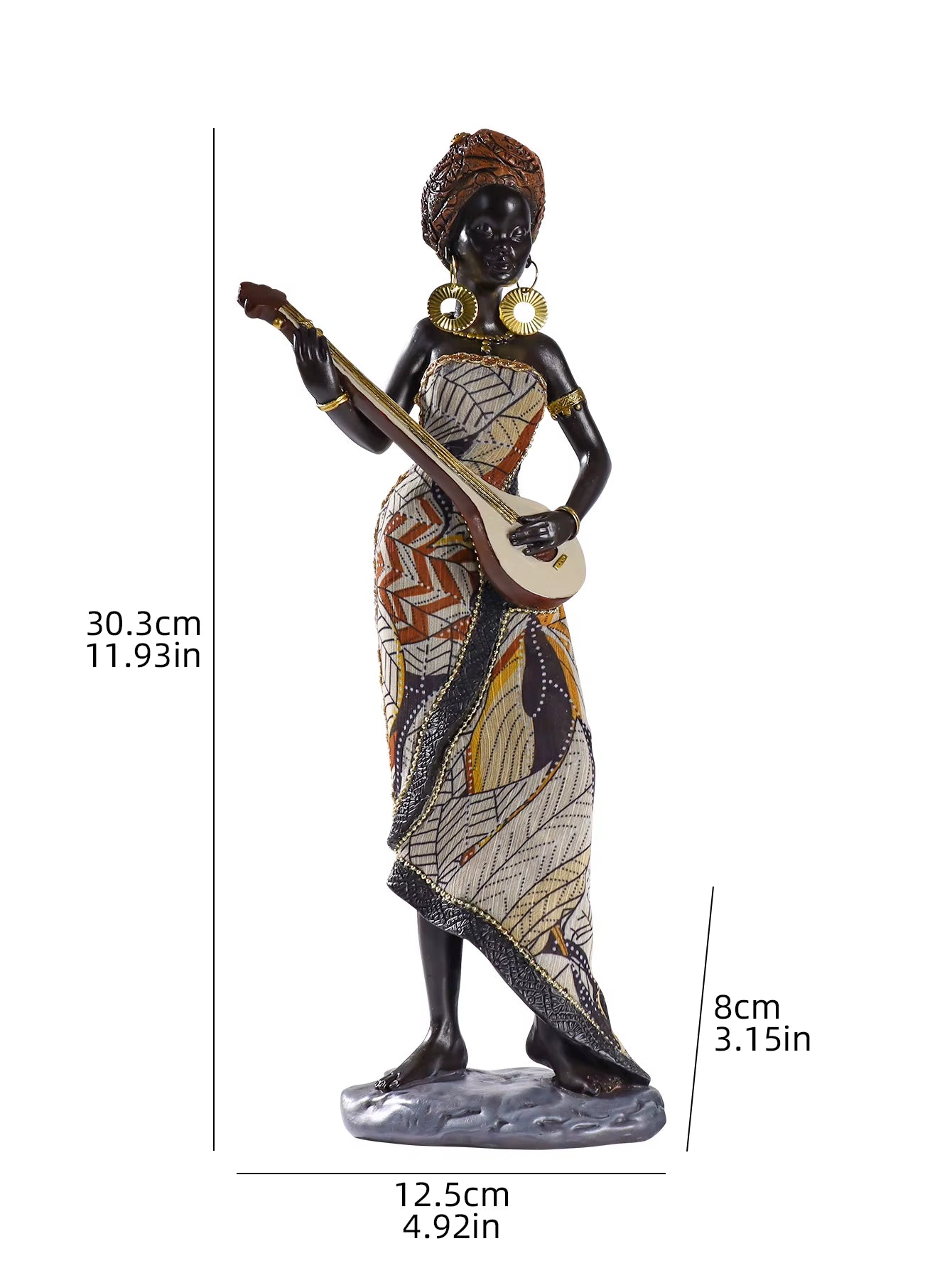 African Female Musician Sculpture, Resin Figurines, Home Decorative Ornaments