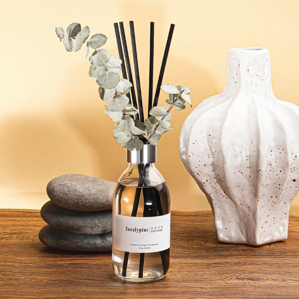 Reed Diffuser Set, 6.7 Oz Eucalyptus Scented Diffuser with Sticks, Home Fragrance Reed Diffuser for Bathroom Shelf Decor