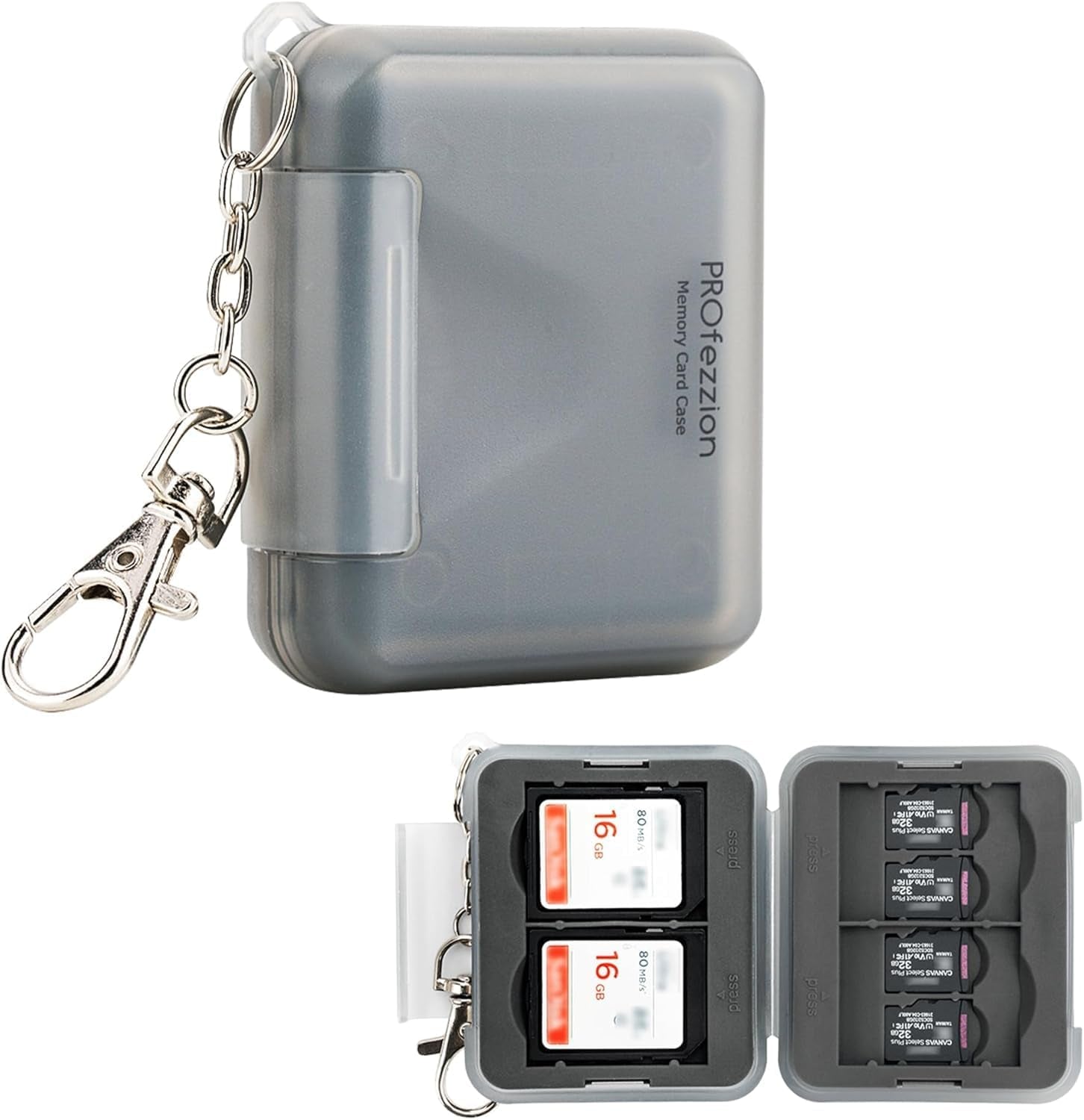 SD Card Holder Case Water-Resistant: Portable 12 Slots Memory Card Case for 8 Micro SD Card & 4 SD/SDXC/SDHC Card, Memory Card Hard Carrying Box Keeper Protector with Rubber Interior Grey