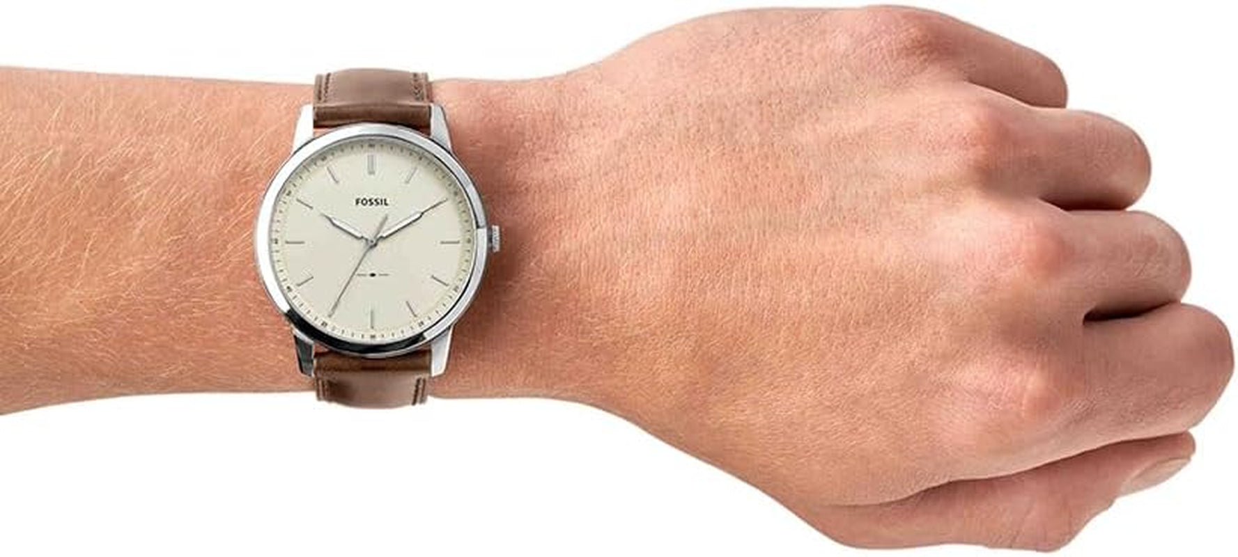 Men'S Minimalist Quartz Stainless Steel and Brown Leather Three-Hand Watch for Men, Color: Silver, Brown