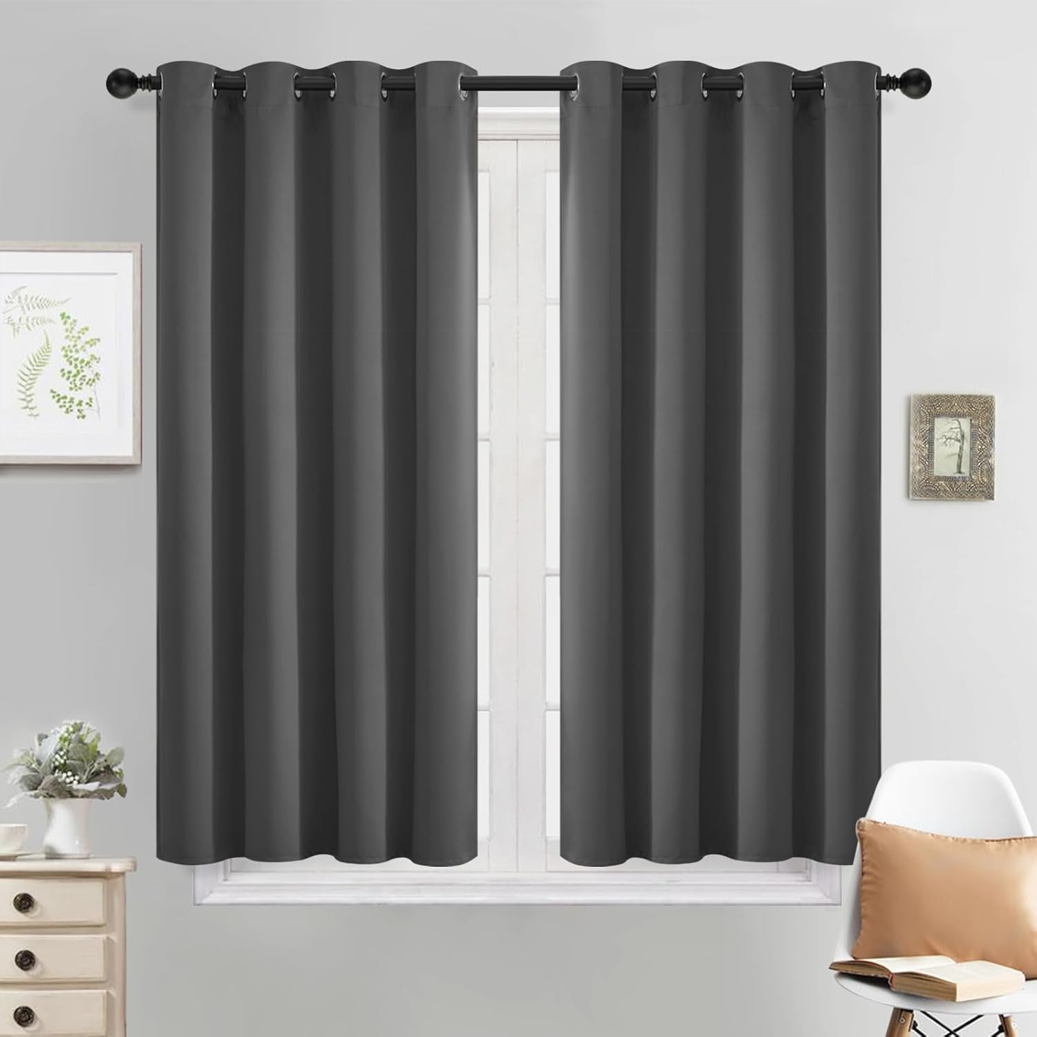 Room Darkening Gray Blackout Curtains 84 Inch Long Light Blocking Thermal Insulated Window Treatment Grommet Drapes for Bedroom Living Room, 52W X 84L, Grey Curtains, 2 Panels
