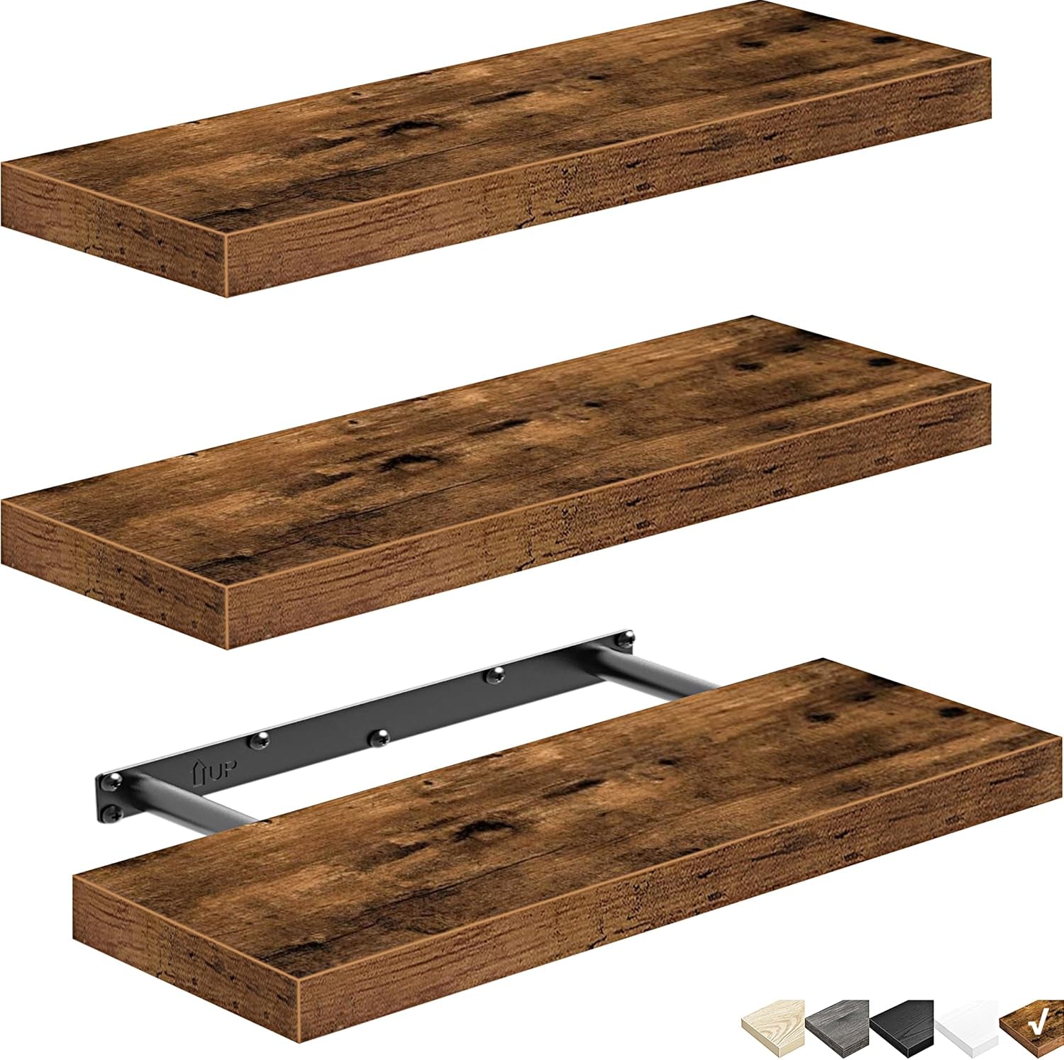 Floating Shelves for Wall Bathroom Shelf Bedroom Kitchen Living Room Hanging Book Shelves Small Farmhouse Decor 16 Inch Set of 3, Rustic Brown (015-BN3)