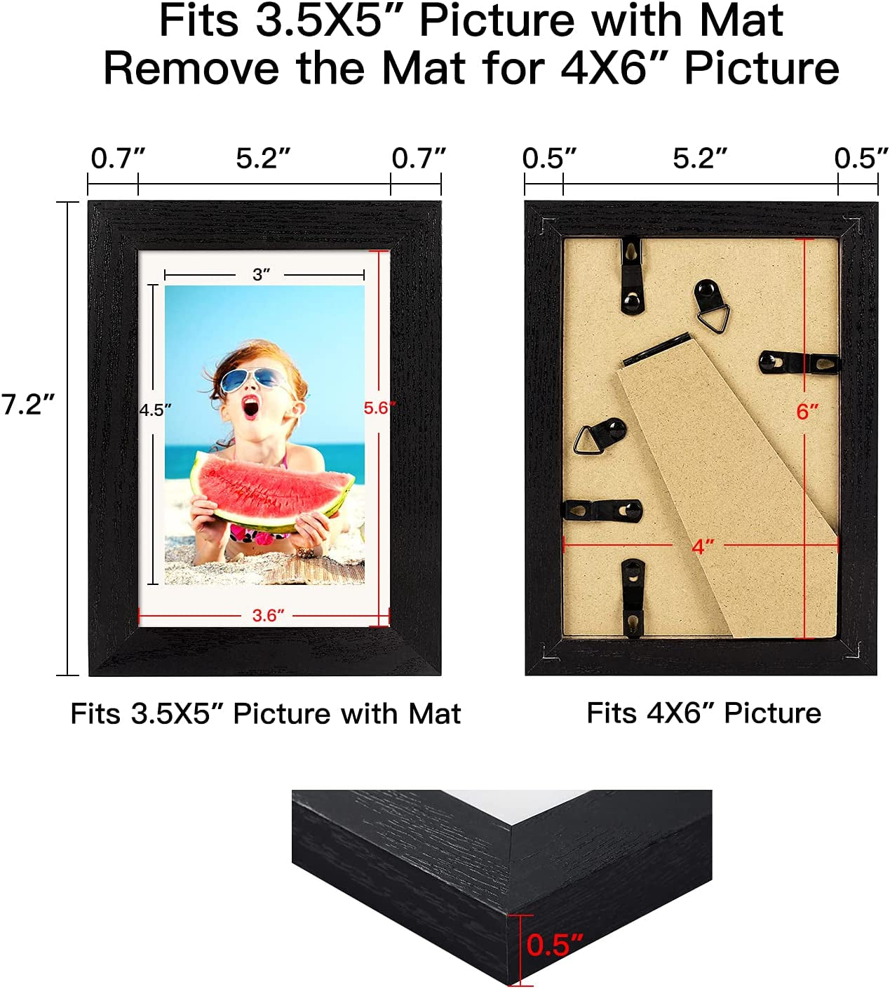 4X6 Picture Frame Distressed Farmhouse Wood Pattern Set of 4,Display 3.5X5 with Mat or 4X6 without Mat,Multicolour