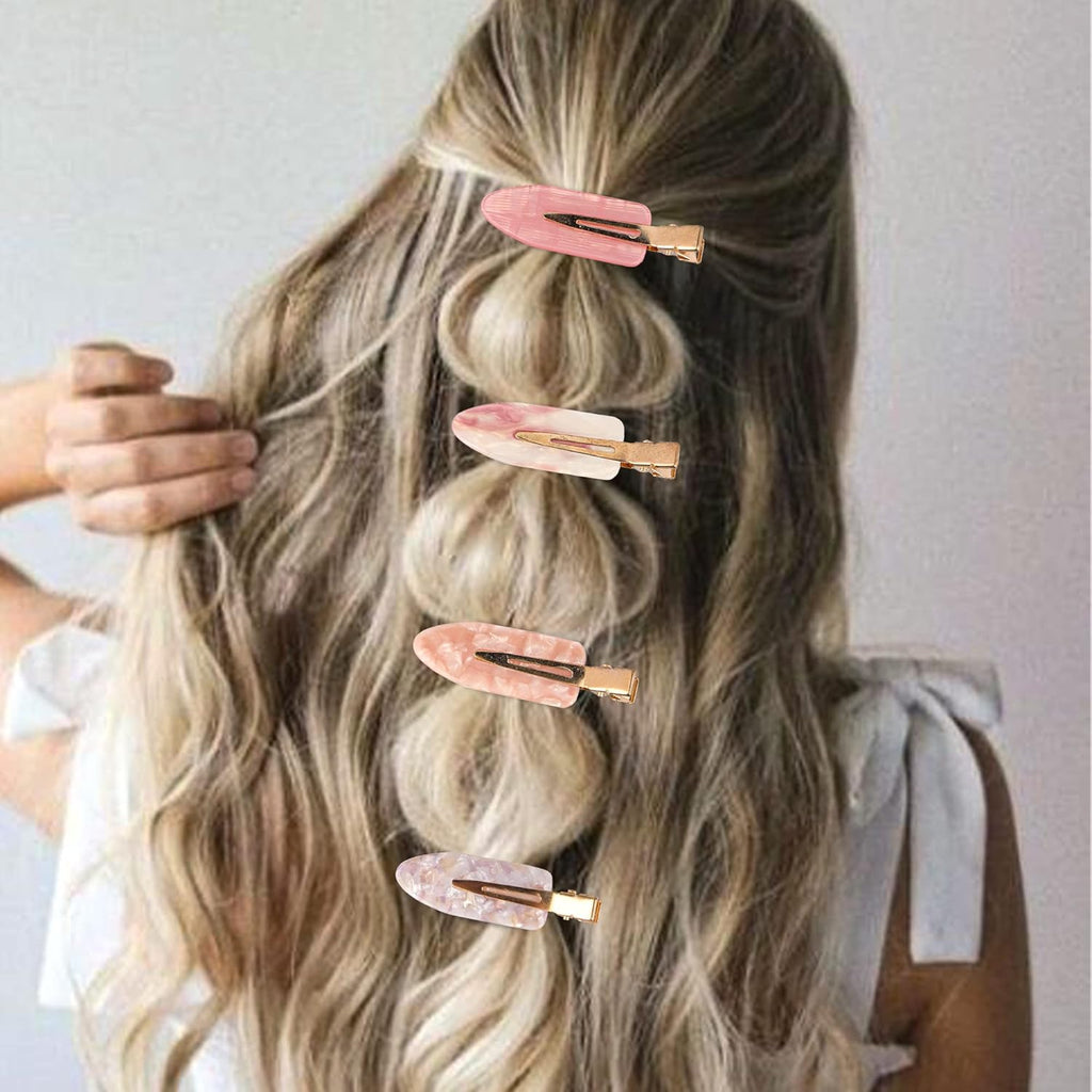 Magicsky 10PCS No Bend Hair Clips for Styling, Acrylic Resin Flat Clip, No Crease Curl Small Pin, Bang Seamless Hair Barrette Tool for Makeup-Hairstyle Accessories for Women Girls, Pink Opal