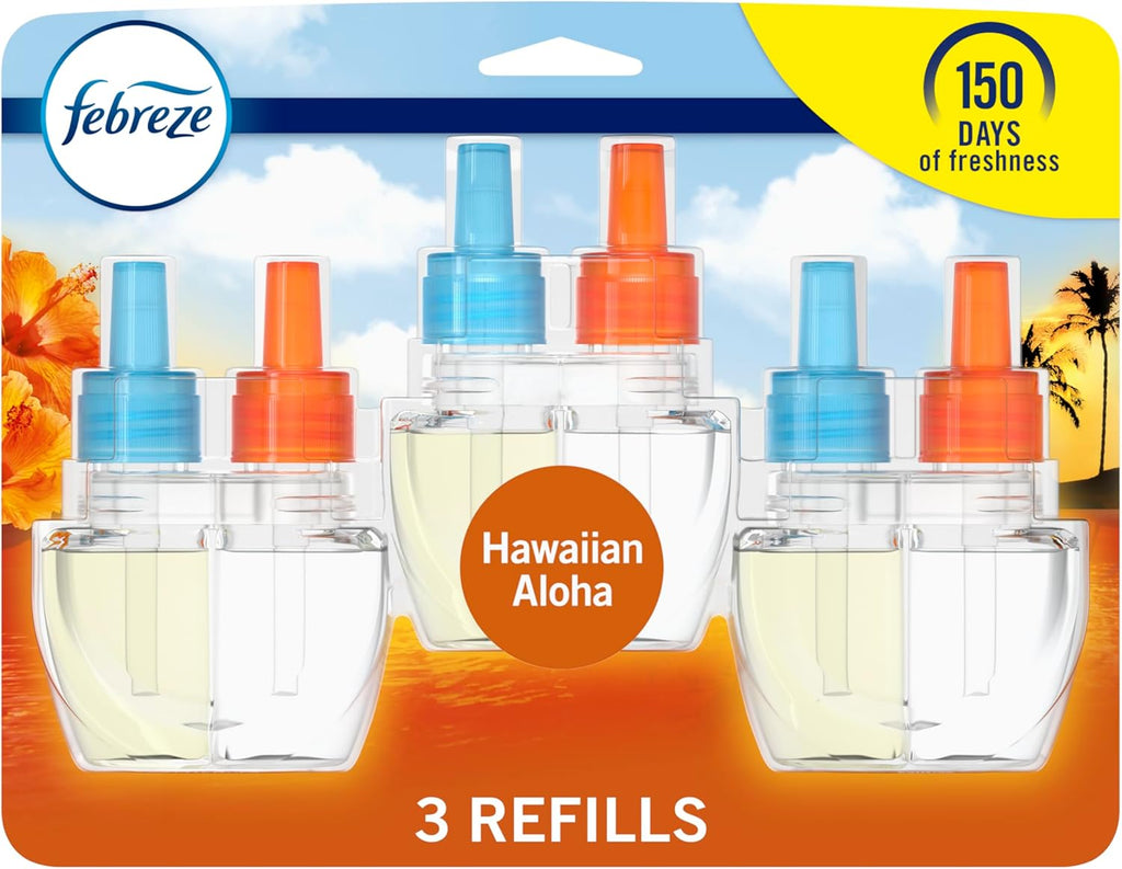 Plug in Air Freshener, Odor-Fighting Scented Oil Refill, Air Fresheners for Home and Bathroom and Kitchen, Long Lasting for Strong Odors, Hawaiian Aloha Scent, 0.87Oz Refills, 3 Count