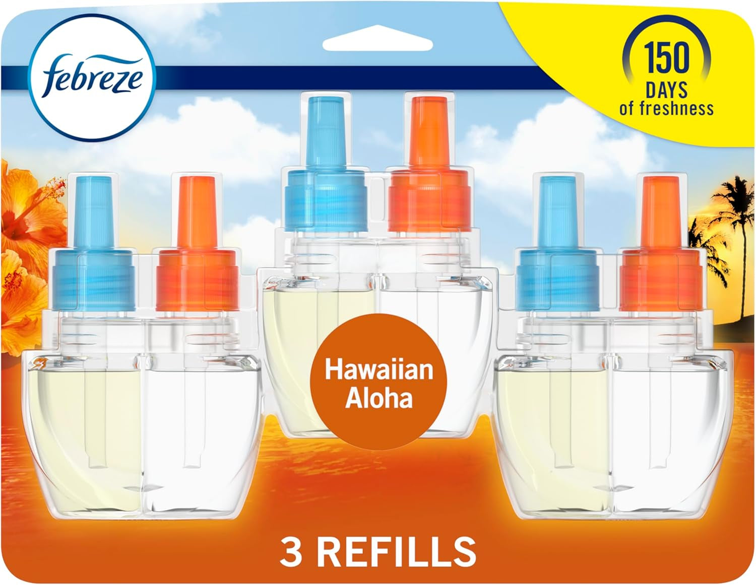 Plug in Air Freshener, Odor-Fighting Scented Oil Refill, Air Fresheners for Home and Bathroom and Kitchen, Long Lasting for Strong Odors, Hawaiian Aloha Scent, 0.87Oz Refills, 3 Count