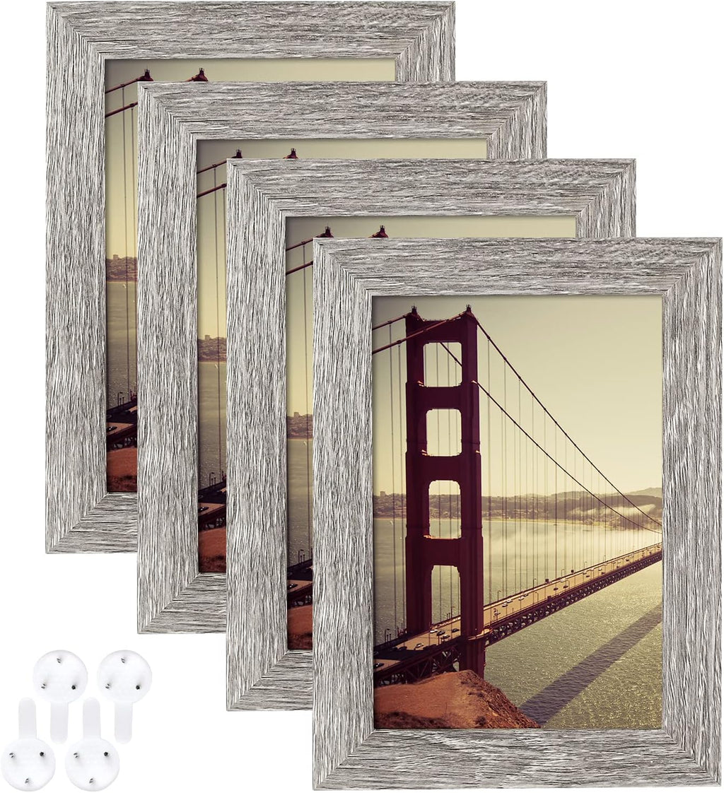 4X6 Picture Frame Distressed Farmhouse Wood Pattern Set of 4,Display 3.5X5 with Mat or 4X6 without Mat,Multicolour