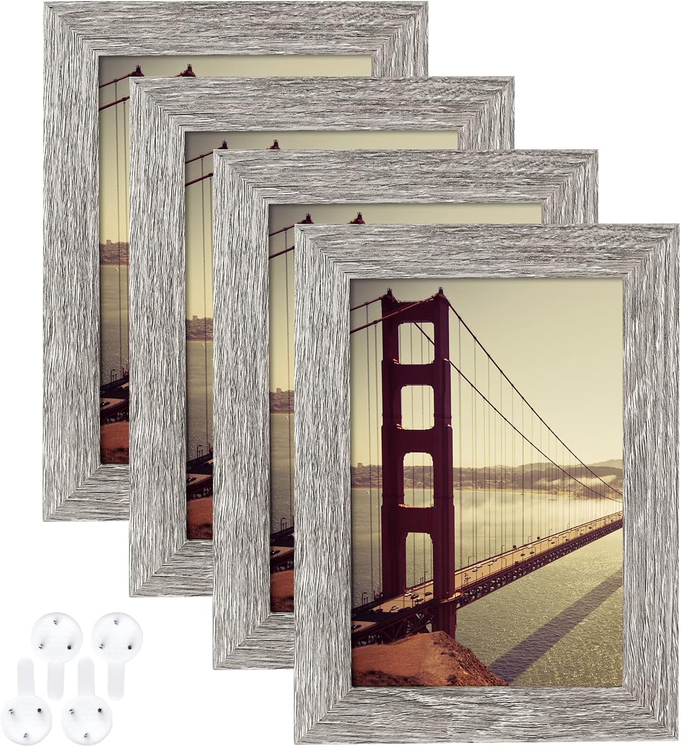 4X6 Picture Frame Distressed Farmhouse Wood Pattern Set of 4,Display 3.5X5 with Mat or 4X6 without Mat,Multicolour