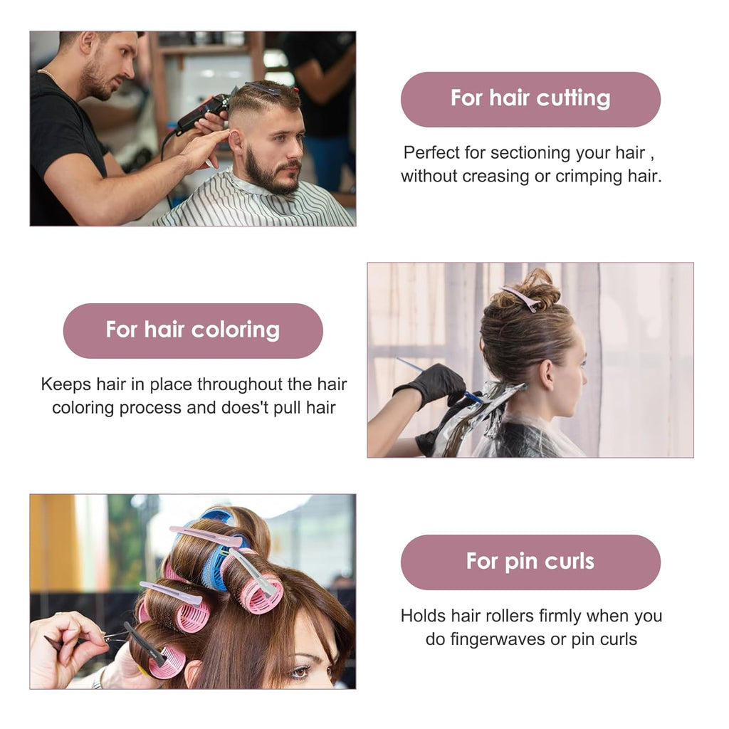 6Pcs Professional Hair Clips for Styling Sectioning, Anti-Slip No-Trace Duck Billed Hair Clips with Silicone Band, Salon and Home Hair Cutting Clips for Hairdresser, Women, Men - 4.3” Long