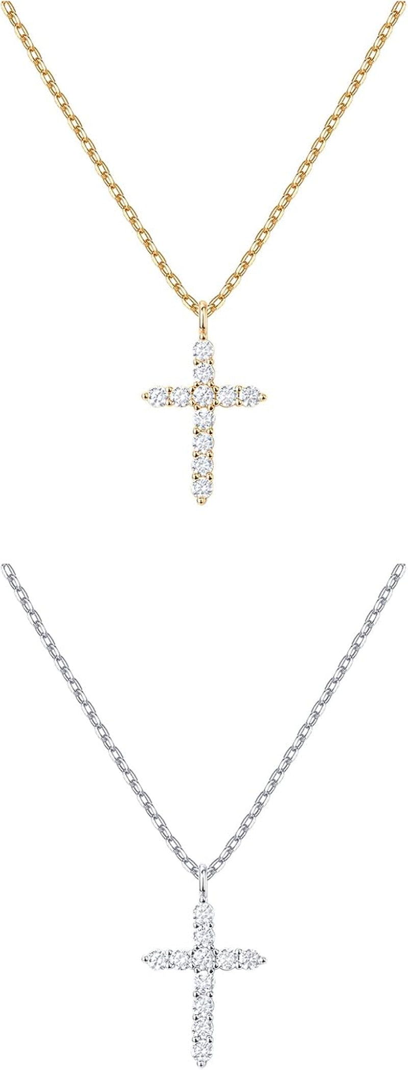 14K Gold Plated Cubic Zirconia Cross Necklace for Women | Cross Faith Pendant Necklaces
