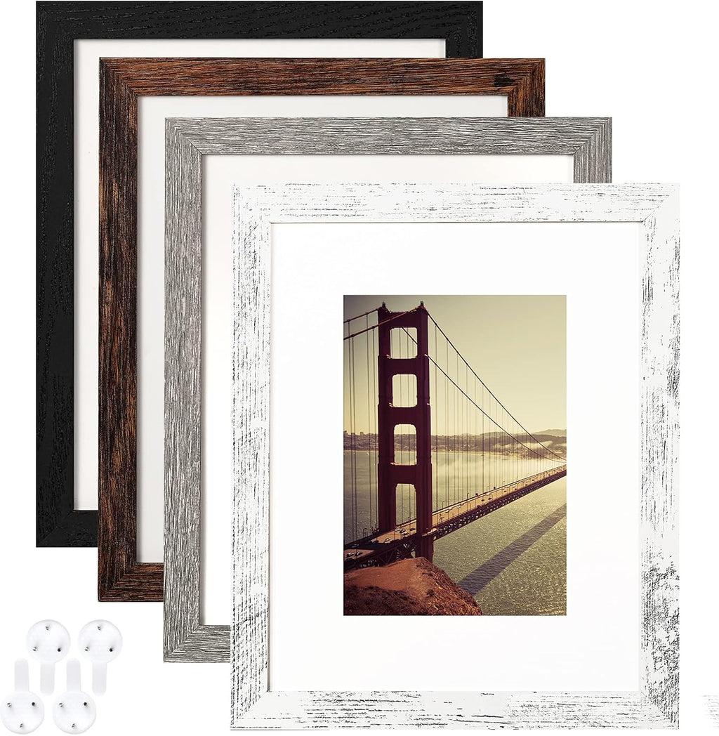 4X6 Picture Frame Distressed Farmhouse Wood Pattern Set of 4,Display 3.5X5 with Mat or 4X6 without Mat,Multicolour