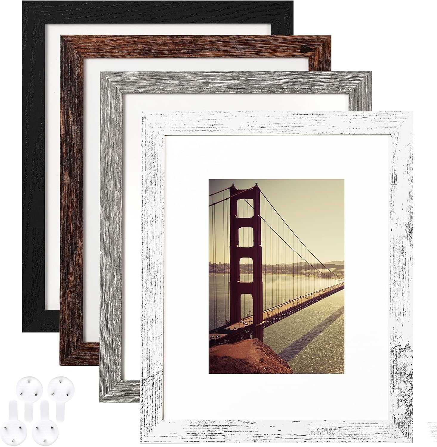 4X6 Picture Frame Distressed Farmhouse Wood Pattern Set of 4,Display 3.5X5 with Mat or 4X6 without Mat,Multicolour