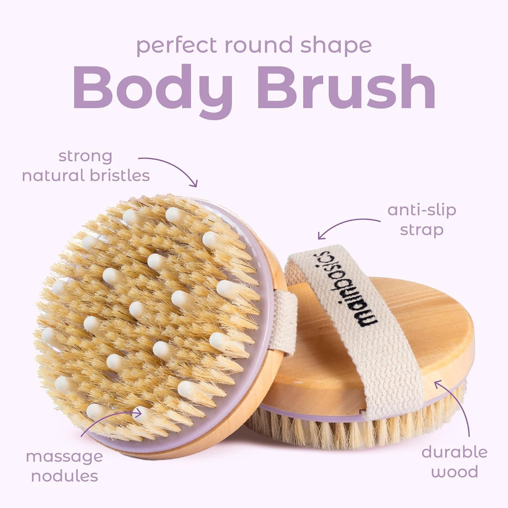 Dry Brushing Body Brush for Lymphatic Drainage, Dry Skin, Cellulite, Blood Circulation with Exfoliating Natural Bristles and Massage Nodes for Flawless Skin