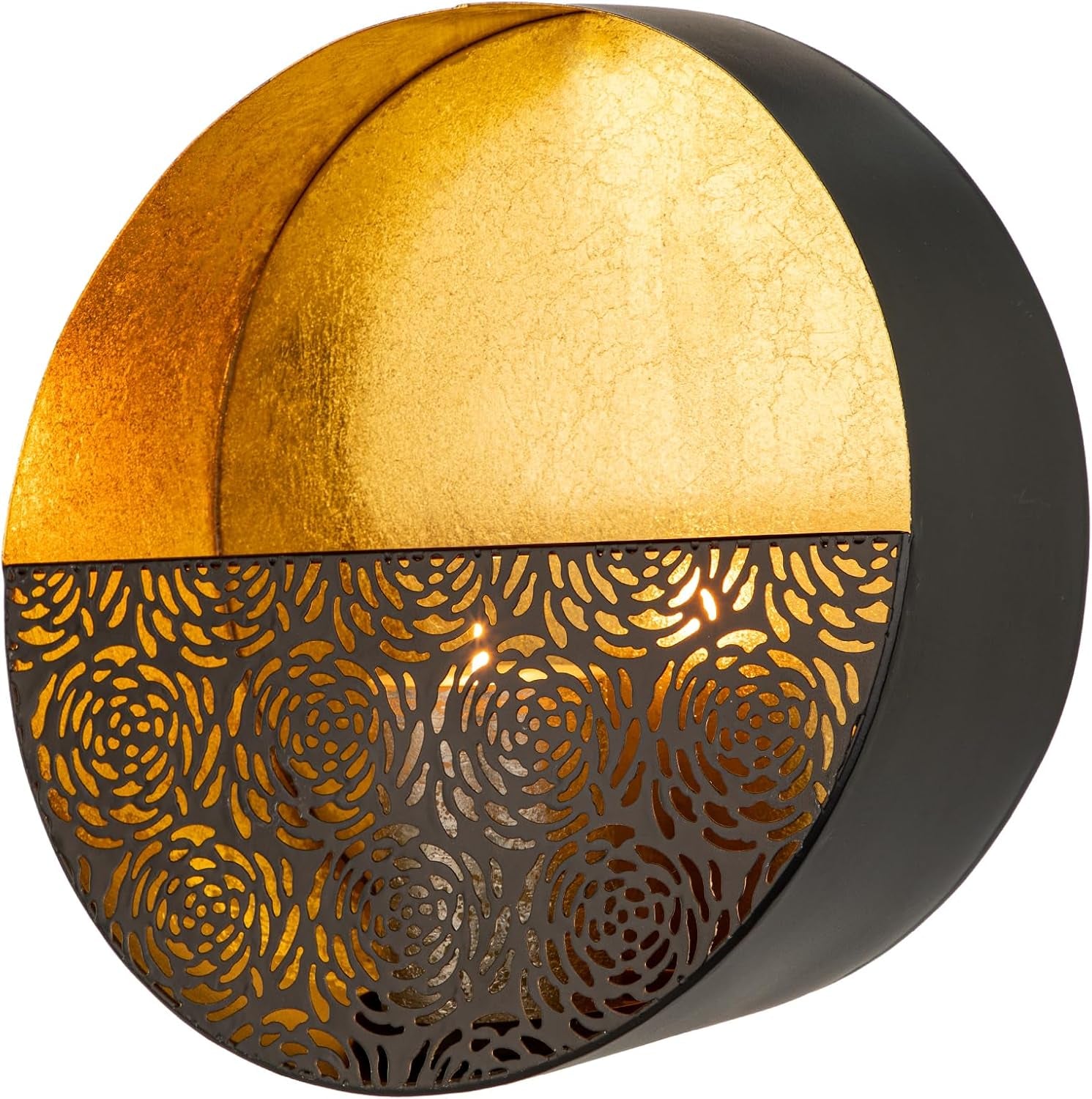 Luxury Metal Wall Candle Sconces – Small Handcrafted Wall-Mounted Tealight Candle Holders with Gold Leaf Interior – Modern & Rustic Home Décor for Living Room, Hallway – 6.5" Black Two Pieces
