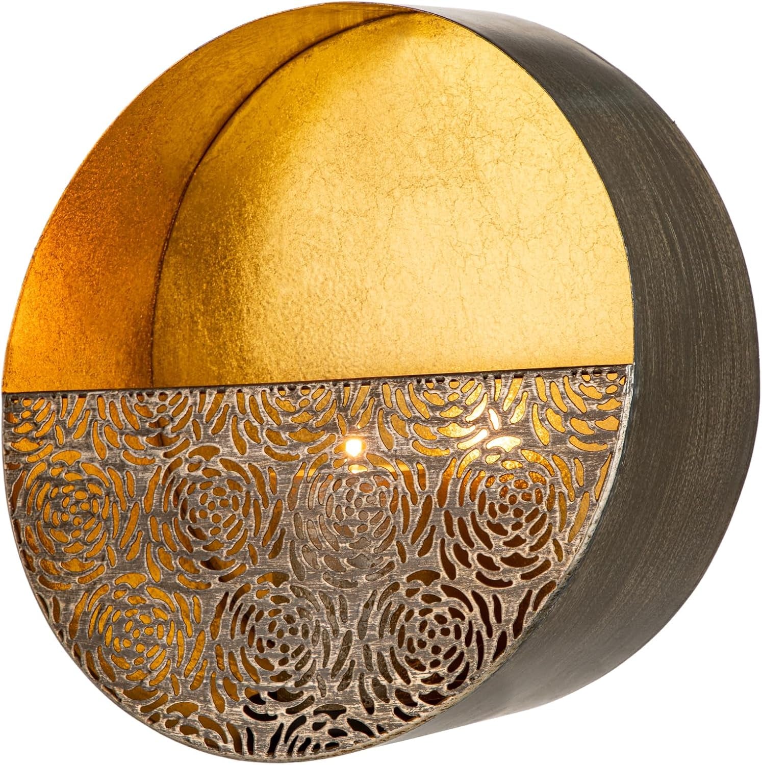 Luxury Metal Wall Candle Sconces – Small Handcrafted Wall-Mounted Tealight Candle Holders with Gold Leaf Interior – Modern & Rustic Home Décor for Living Room, Hallway – 6.5" Black Two Pieces