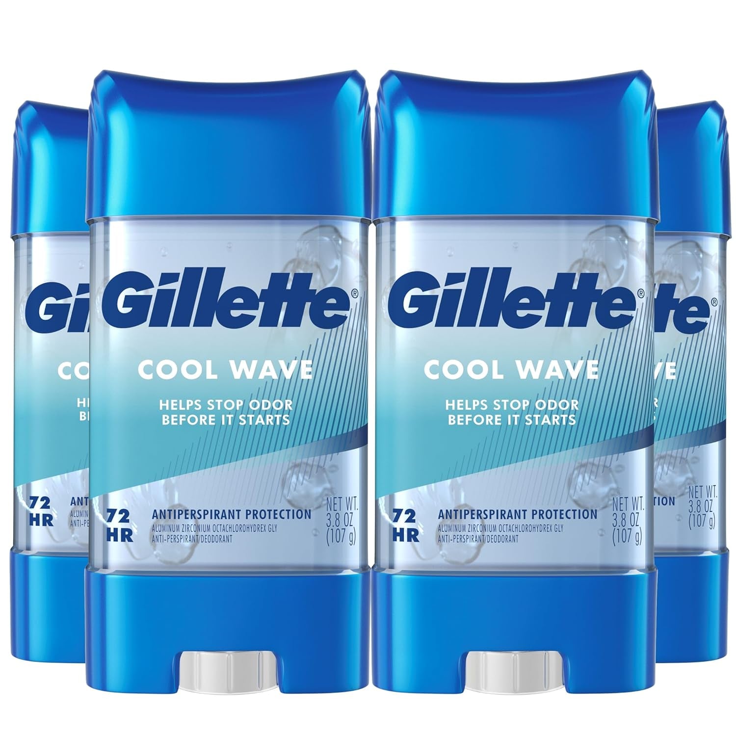 Antiperspirant and Deodorant for Men, 72Hr Clinical Strength Sweat & Odor Protection, Long Lasting Freshness, Anti-White Mark Technology, Clear Gel, Cool Wave Scent, 3.8 Oz (Pack of 4)